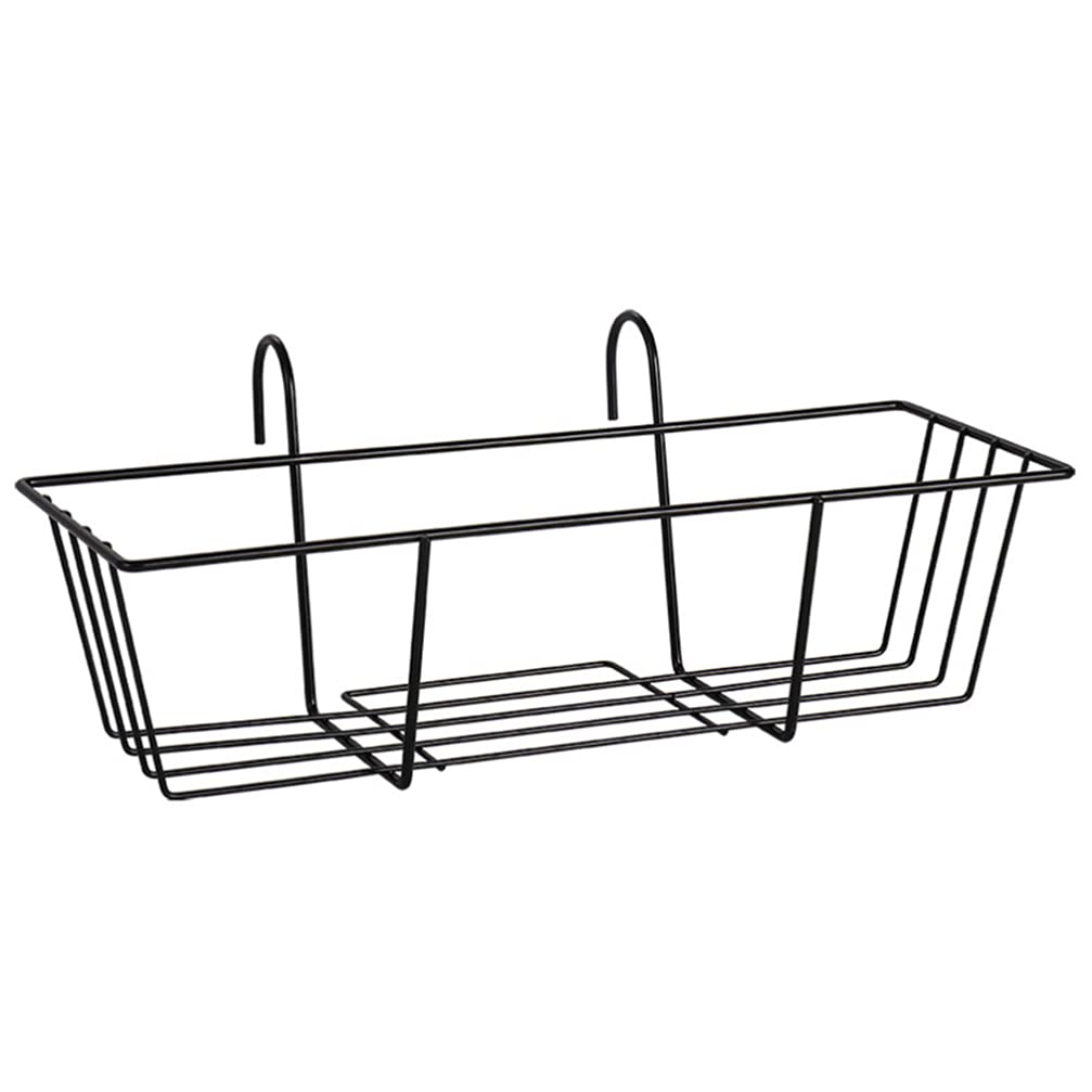 Cabilock Black Iron Railing Planter Box - 45 x 22 x 16.8cm Hanging Flower Pot Holder for Deck, Balcony & Fence | Outdoor Metal Hanging Basket for Plants, Herbs & Flowers | Perfect for Patio Decor, Garden Railings & Porch Shelves