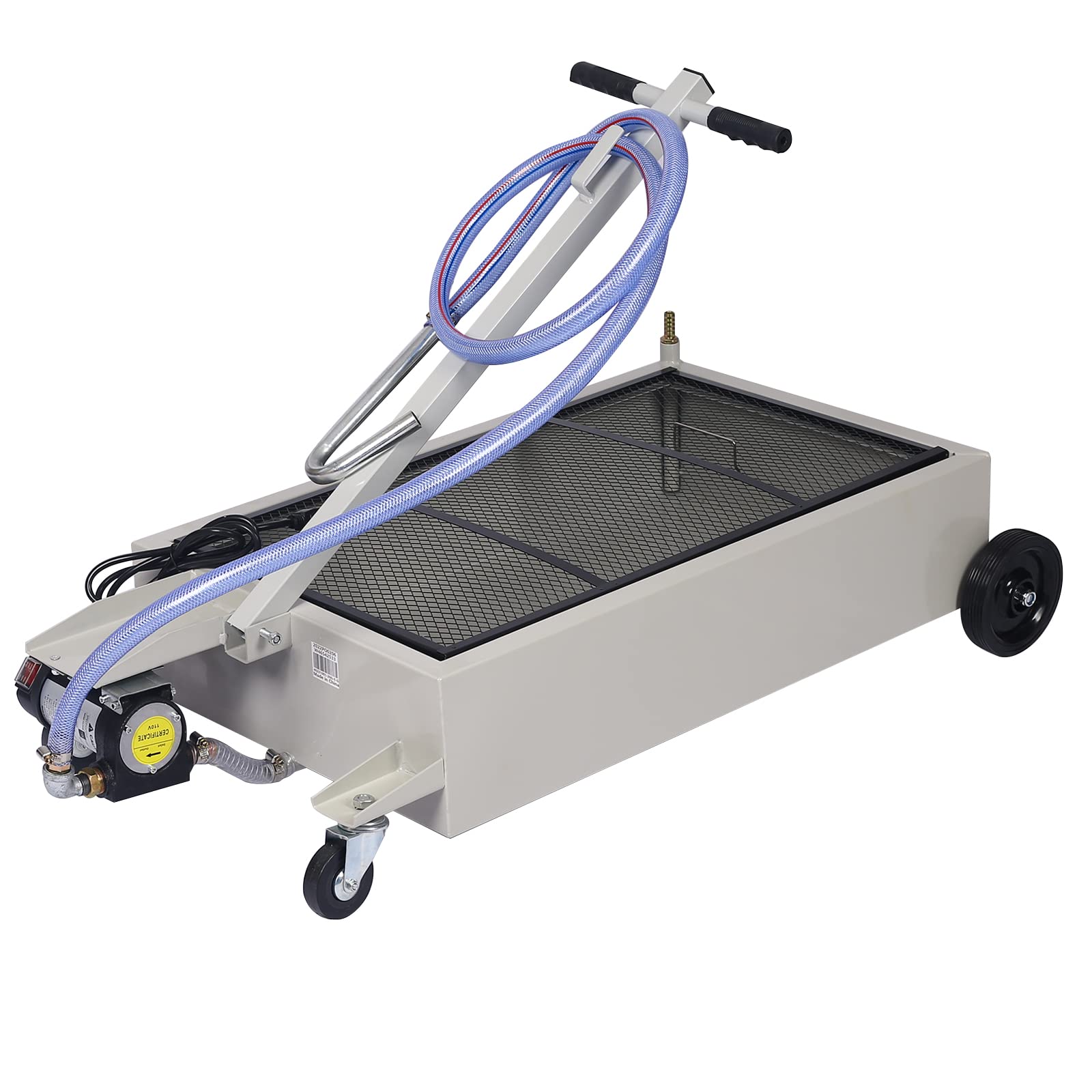 20 Gallon Oil Drain Pan with Electric Pump - Portable Low Profile Oil Change Tank for Cars, SUVs & Trucks - Large Capacity Drain Pan with Hose & Swivel Casters - Ideal for DIY Auto Maintenance & Professional Garage Use