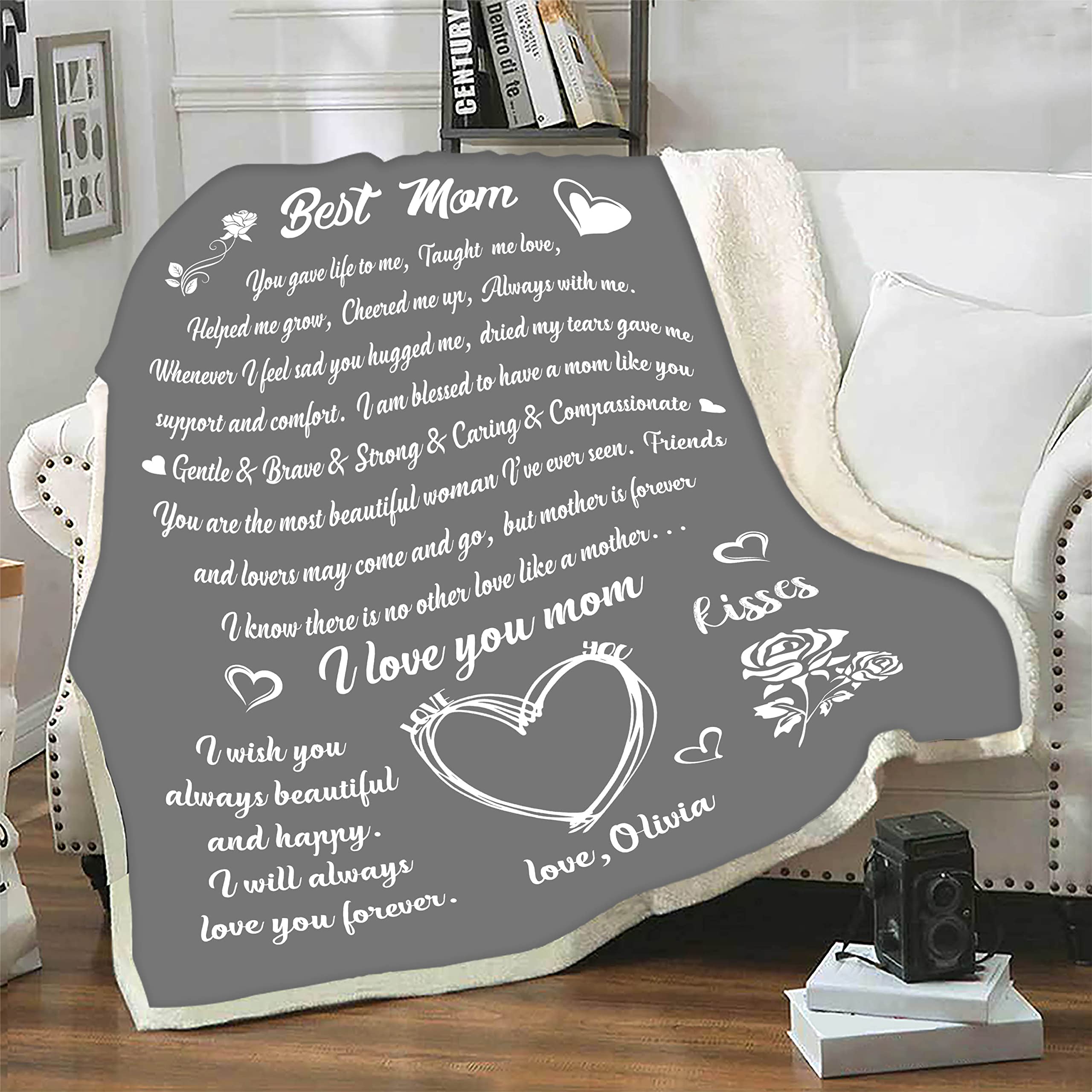 Personalized Mom Blanket - Best Mom Ever, I Love You Mom Gift from Son/Daughter, Custom Fleece or Sherpa Blanket for Birthday, Mother's Day, Christmas, Thanksgiving - Perfect for Cozy Nights, Family Gatherings, and Heartwarming Moments