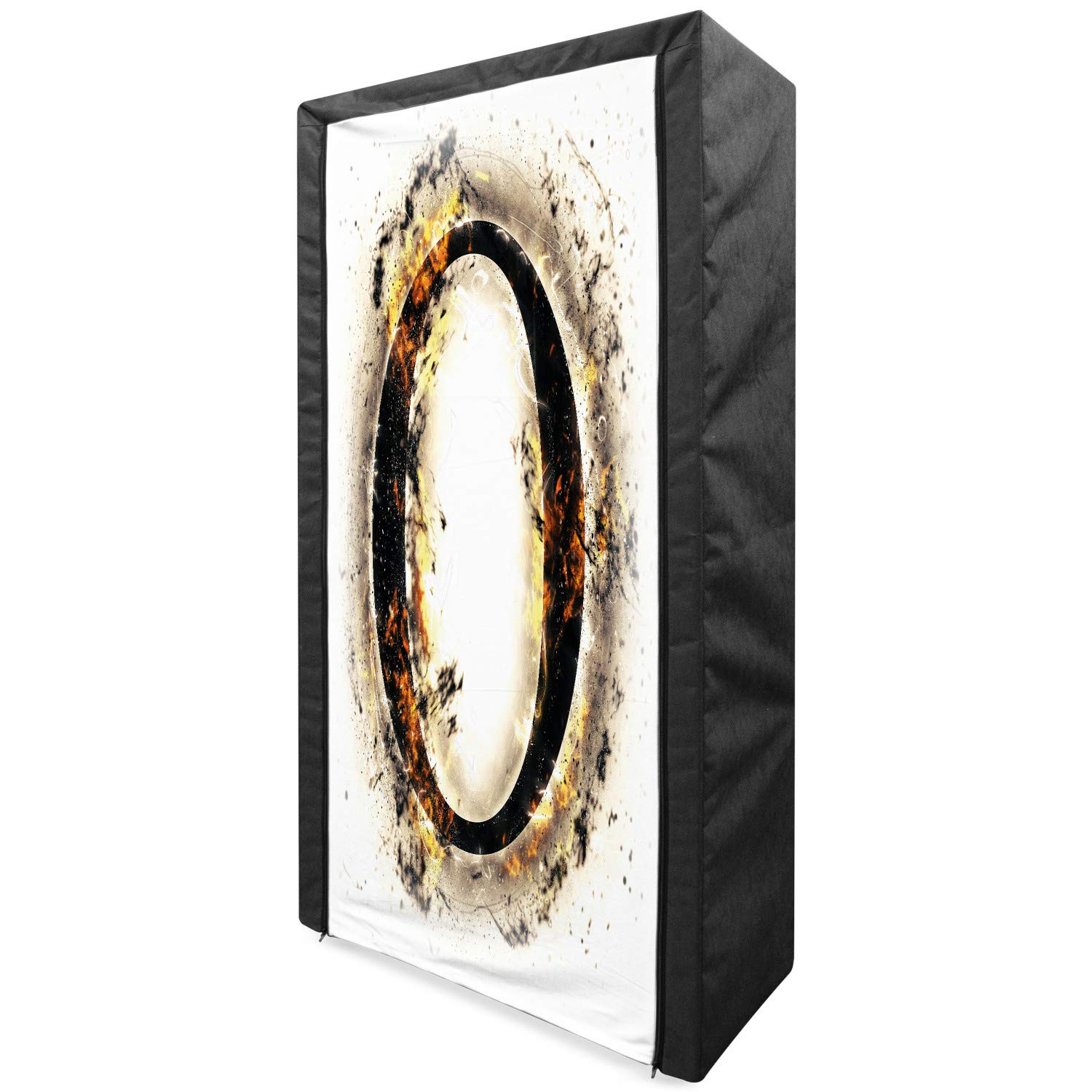 Ambesonne Letter O Portable Fabric Wardrobe - Alphabet Abstract Design with Hot Fiery Plasma Smoky Look - 33.5 Inch Clothing Organizer & Storage Closet with Shelves in Orange Black Tan - Perfect for Bedroom, Dorm, Apartment or Small Space Organization