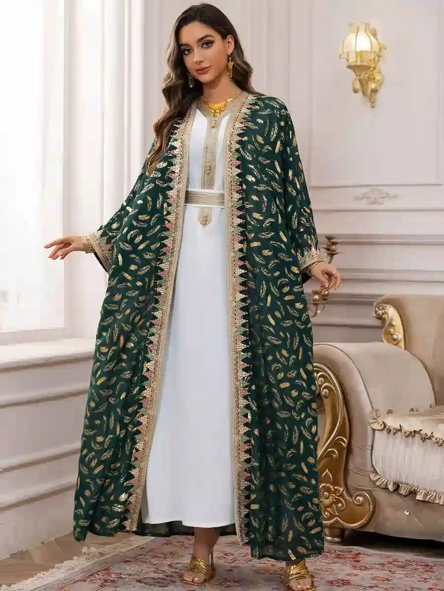 Elegant 2-Piece Eid Outfit - Bronzing Chiffon Caftan Kaftan Dress with Inner Sleeveless Dress #25454 for Women's Special Occasions, Parties & Festive Celebrations