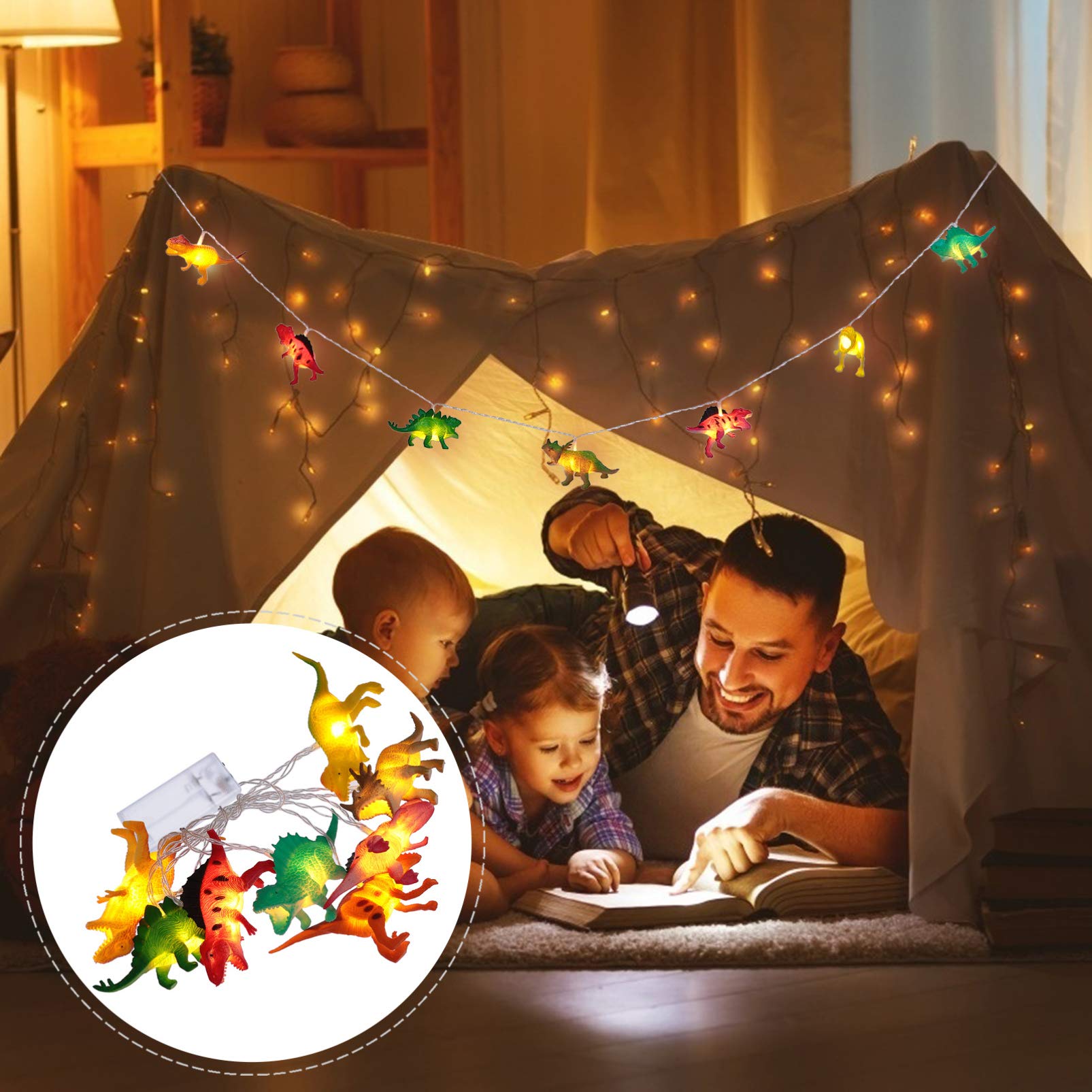 Dinosaur String Lights LED - 1 Set Dino Party Lights for Kids Room Decor, Bedroom, Nursery & Birthday Party Decoration | Waterproof Fairy Lights for Indoor/Outdoor Use