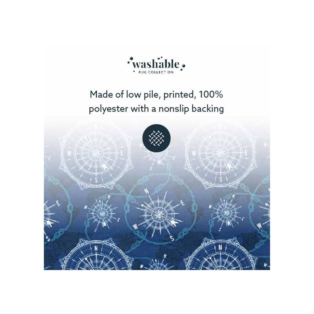 5'x7' Blue Washable Polyester Rug - Soft & Durable Transitional Style for Living Room, Bedroom & Office