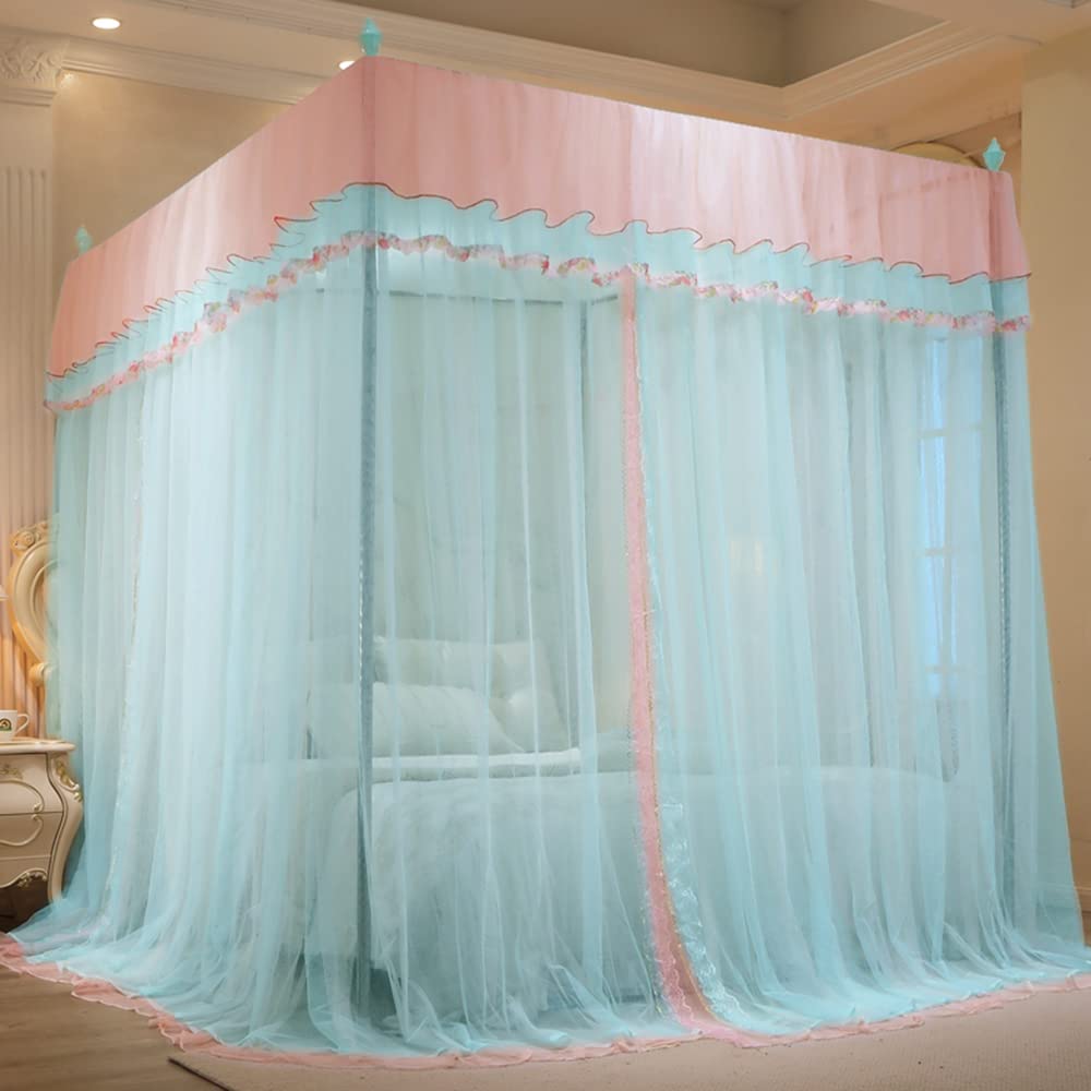 Elegant Mengersi Floral Canopy Bed Curtains for Girls - Queen Size Green Princess Bed Drapes with Flower Patterns, Perfect for Bedroom Decor, Birthday Gifts & Romantic Room Ambiance