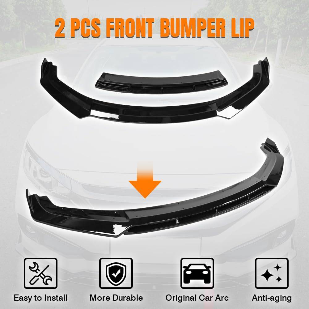 2019-2021 Honda Civic IK V3 Style Front Bumper Lip (2PC) - Carbon Fiber Car Body Kit for Sporty Look - Perfect for Street Racing & Car Shows