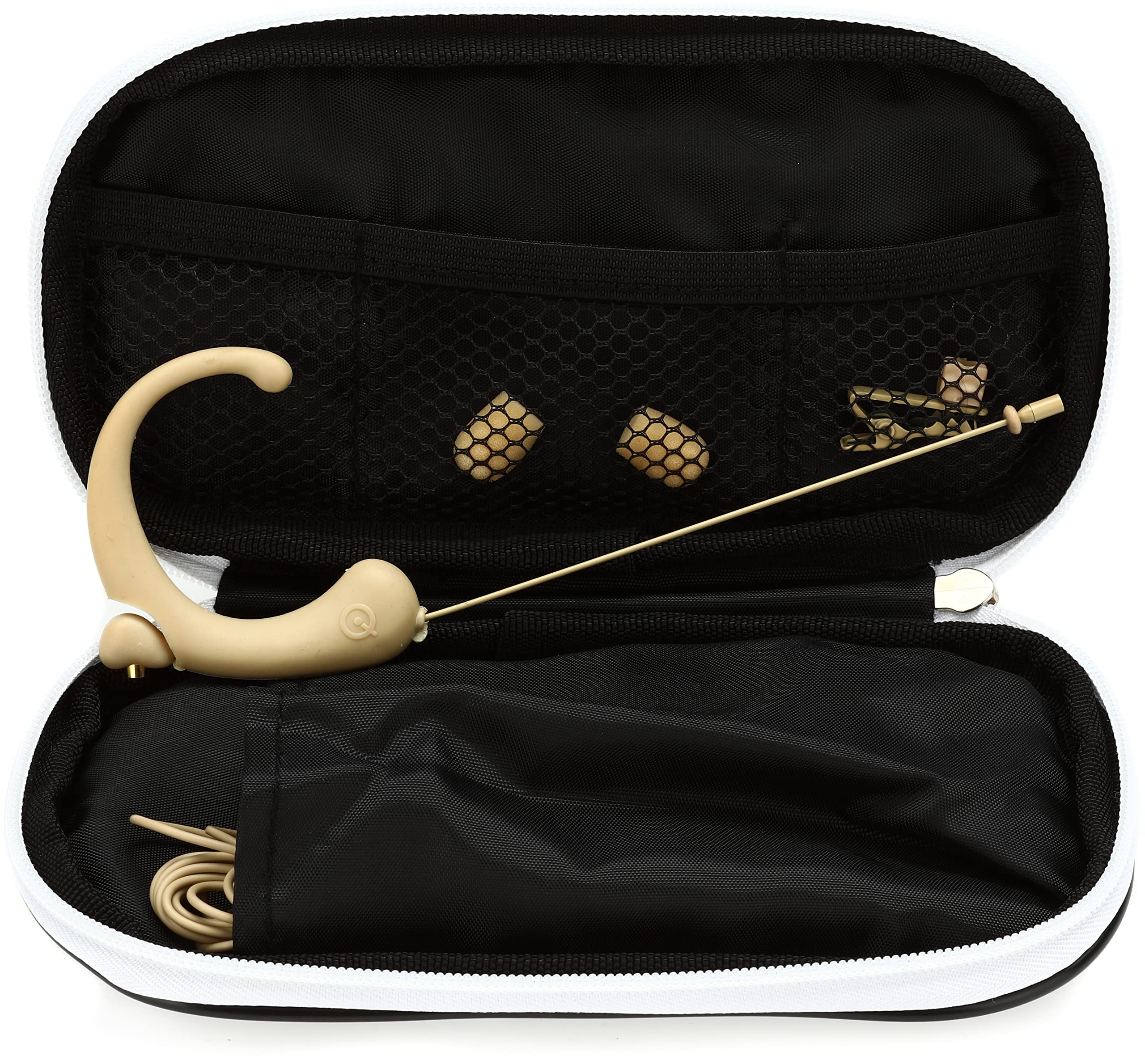 Da-Cappo Que Audio DA12 BE Omnidirectional Headworn Microphone - Professional Headset Mic for Singers, Speakers & Presenters with Windscreen, Tie Clip & Carrying Case - Beige - Ideal for Live Performances, Podcasting & Public Speaking