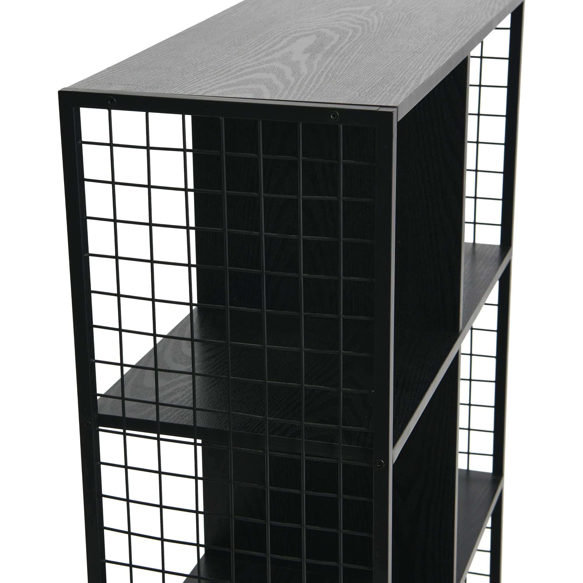 6-Cube Open Storage Bookshelf - Black Oak Wood Grain & Black Metal - Modern Trellis Design for Living Room, Bedroom, or Office Organization