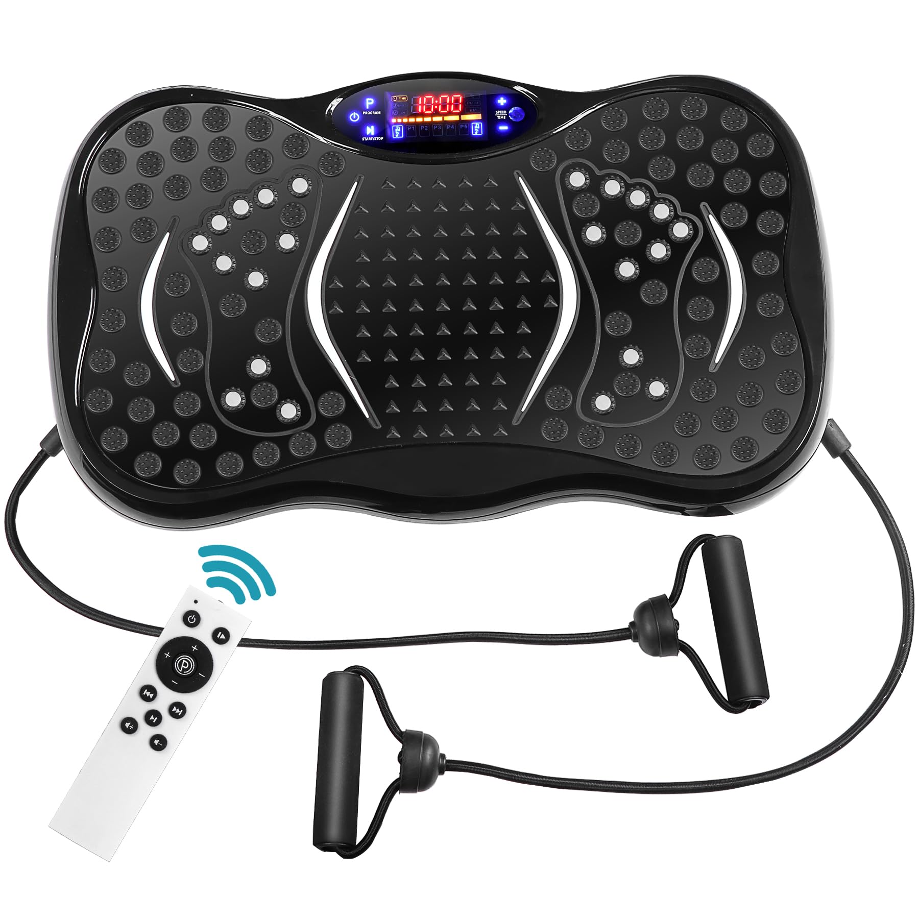 HomGarden Mini Vibration Platform Exercise Machine - Full Body Workout Equipment with Resistance Bands for Home Fitness, Weight Loss & Toning | Perfect for Home Gym, Small Spaces & Low-Impact Training (Black)