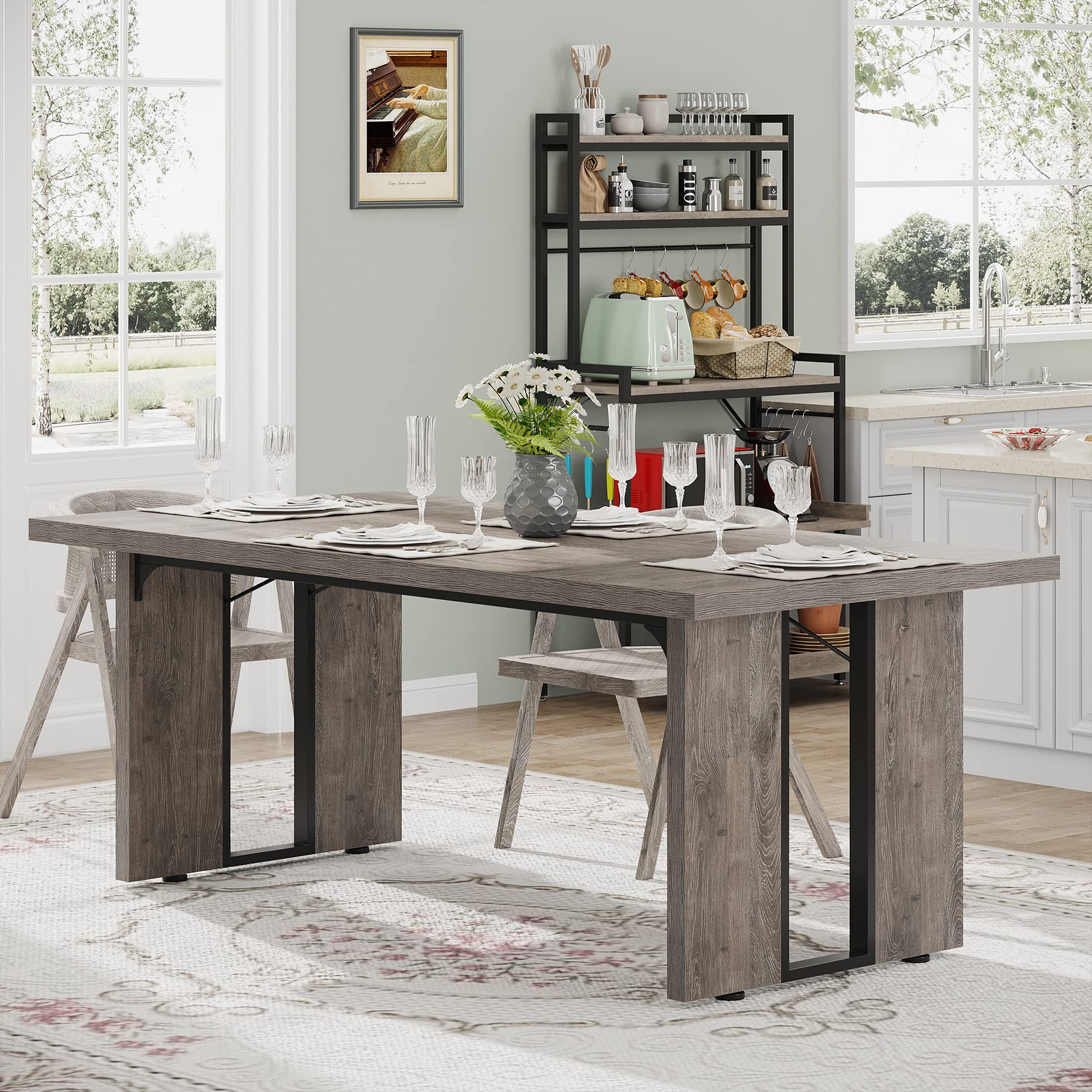 Tribesigns 71 Inch Large Dining Table for 6-8 People, Rustic Farmhouse Style Rectangular Kitchen Table, Solid Wood Dining Room Table for Family Gatherings, Dinner Parties & Home Decor
