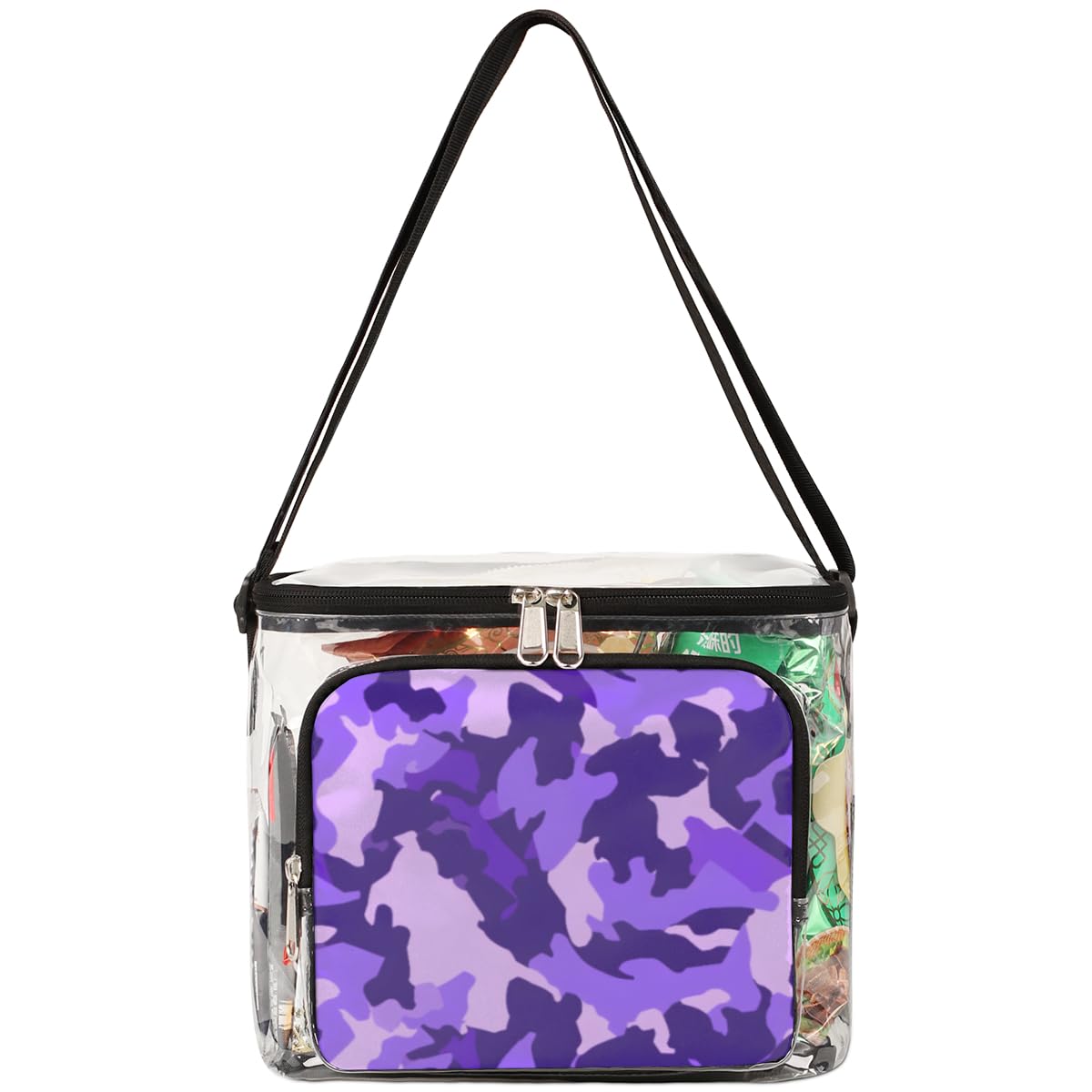 GzLeyigou Fashion Purple Camouflage Clear Tote Bag with Handles - Transparent Crossbody Shoulder Bag for Women - Perfect for Outdoor, Travel, Picnic, Concerts & Sports Events (Stadium Approved) - Great for Shopping, Beach & Music Festivals
