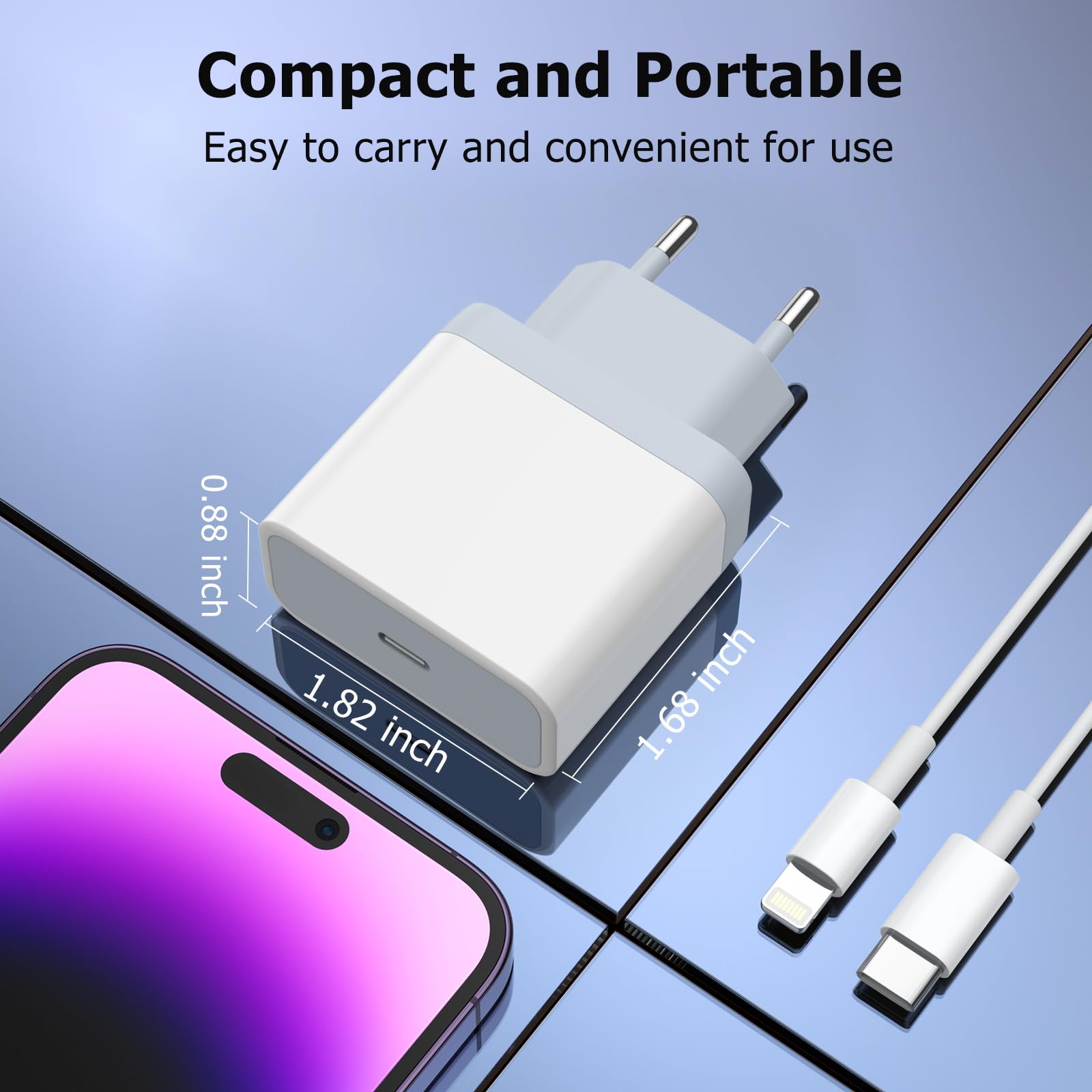 MFi Certified Fast Charger for iPhone 14/13/12/11/X/8 & iPad - 2 Pack USB C Charger with 6.6ft Lightning Cable - Quick Charge Power Adapter for iPhone 14 Pro Max/13 Pro/12 Pro/XR/XS/SE - Perfect for Home, Office & Travel Use