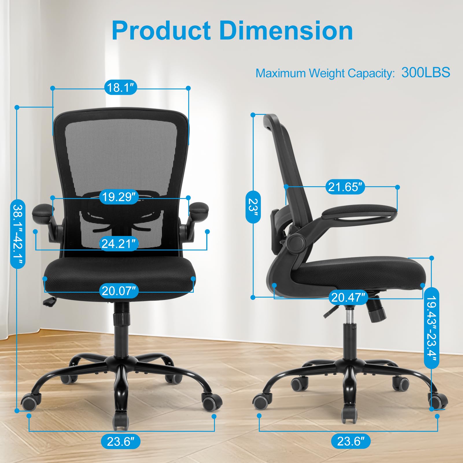 Ergonomic Mesh Office Chair with Adjustable Lumbar Support - Swivel Rolling Computer Desk Chair for Home Office, Study Room & Bedroom - Comfortable Executive Chair for Adults & Students (Black) - Perfect for Long Work Hours & Online Classes