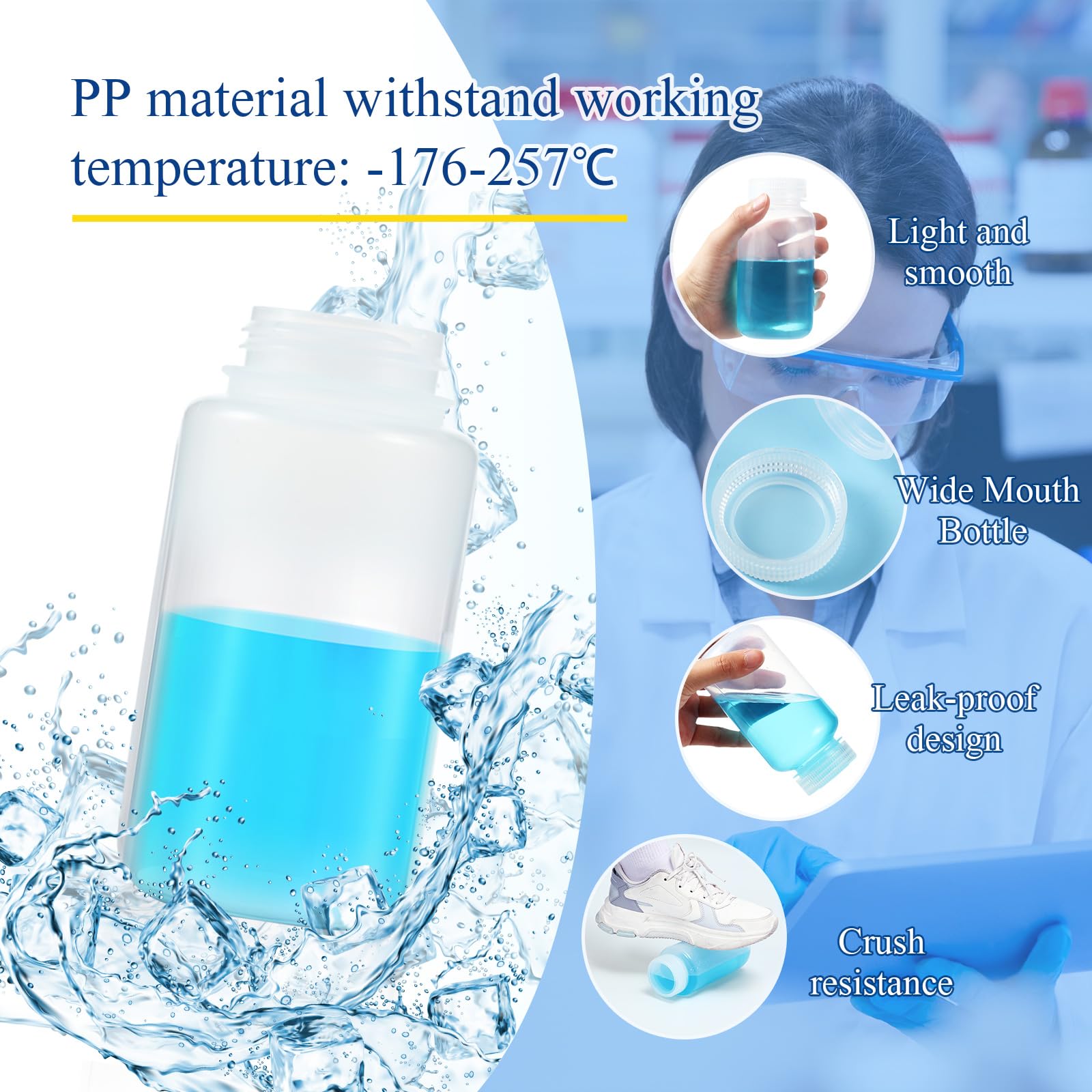 12-Pack 16oz (500ml) Plastic Sample Bottles with Lids - Wide Mouth Reagent Bottles for Water Sampling, Lab Testing & Scientific Experiments | PP Translucent Material | Ideal for Laboratories, Home Science Projects & DIY Storage