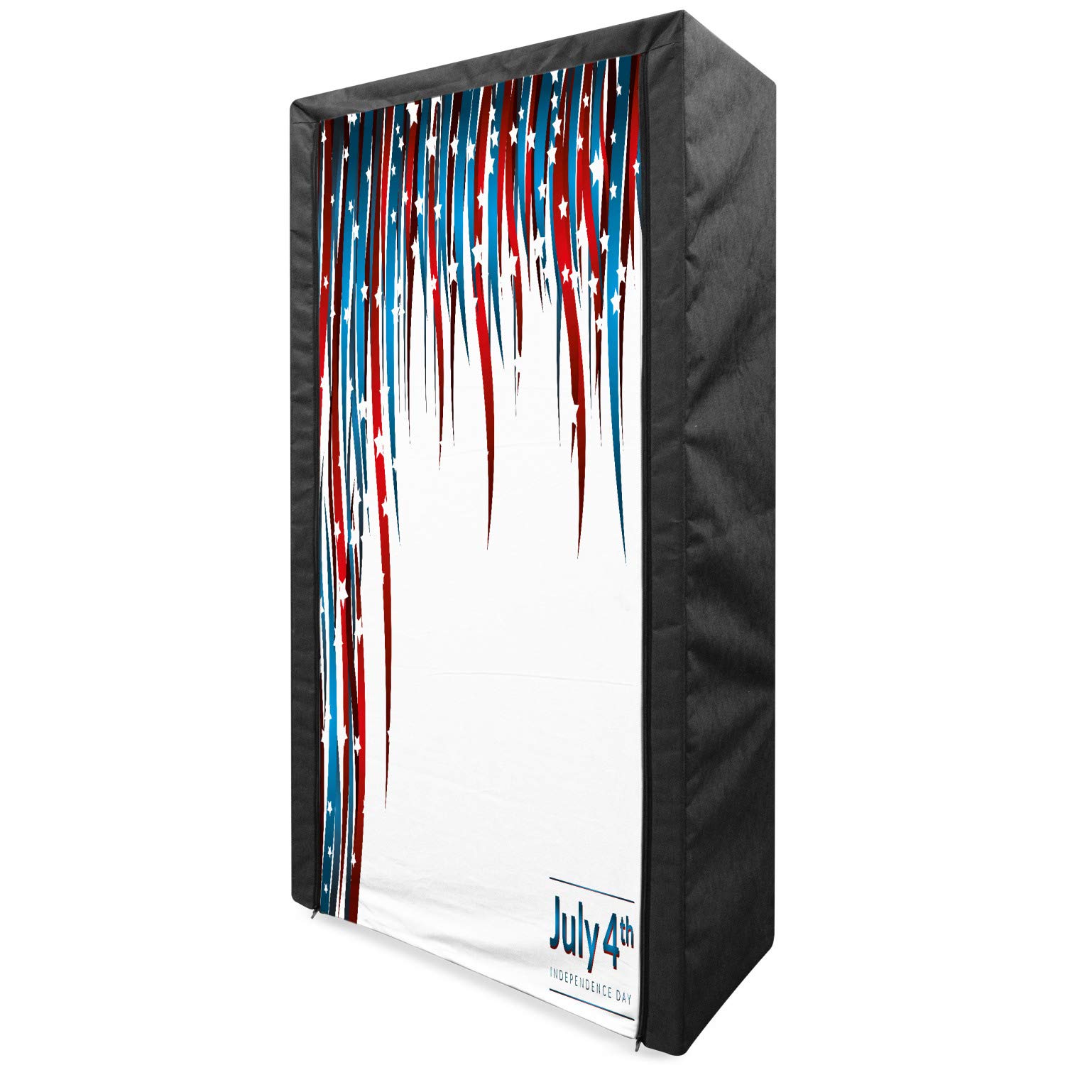 Ambesonne 4th of July Portable Fabric Wardrobe - Patriotic Stars & Stripes Clothing Organizer with Shelves, 33.5 Inch Red White Navy Blue Storage Closet - Perfect for Bedroom, Dorm, or Seasonal Decor