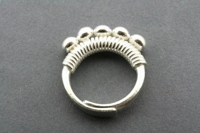 Adjustable Sterling Silver 5 Sphere Crown Ring for Women - Elegant Stackable Jewelry for Wedding, Party & Everyday Wear