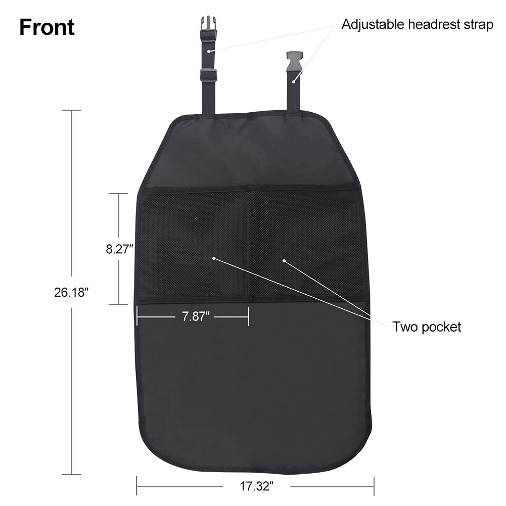 JDMON 2 Pack Universal Car Seat Back Protectors - Durable Waterproof Kick Mats with 2 Reinforced Mesh Storage Pockets & Organizer - Perfect for Kids, Pets & Travel Accessories (Fits Most Vehicles) - Protect Your Seats from Scratches, Spills & Everyday Wear