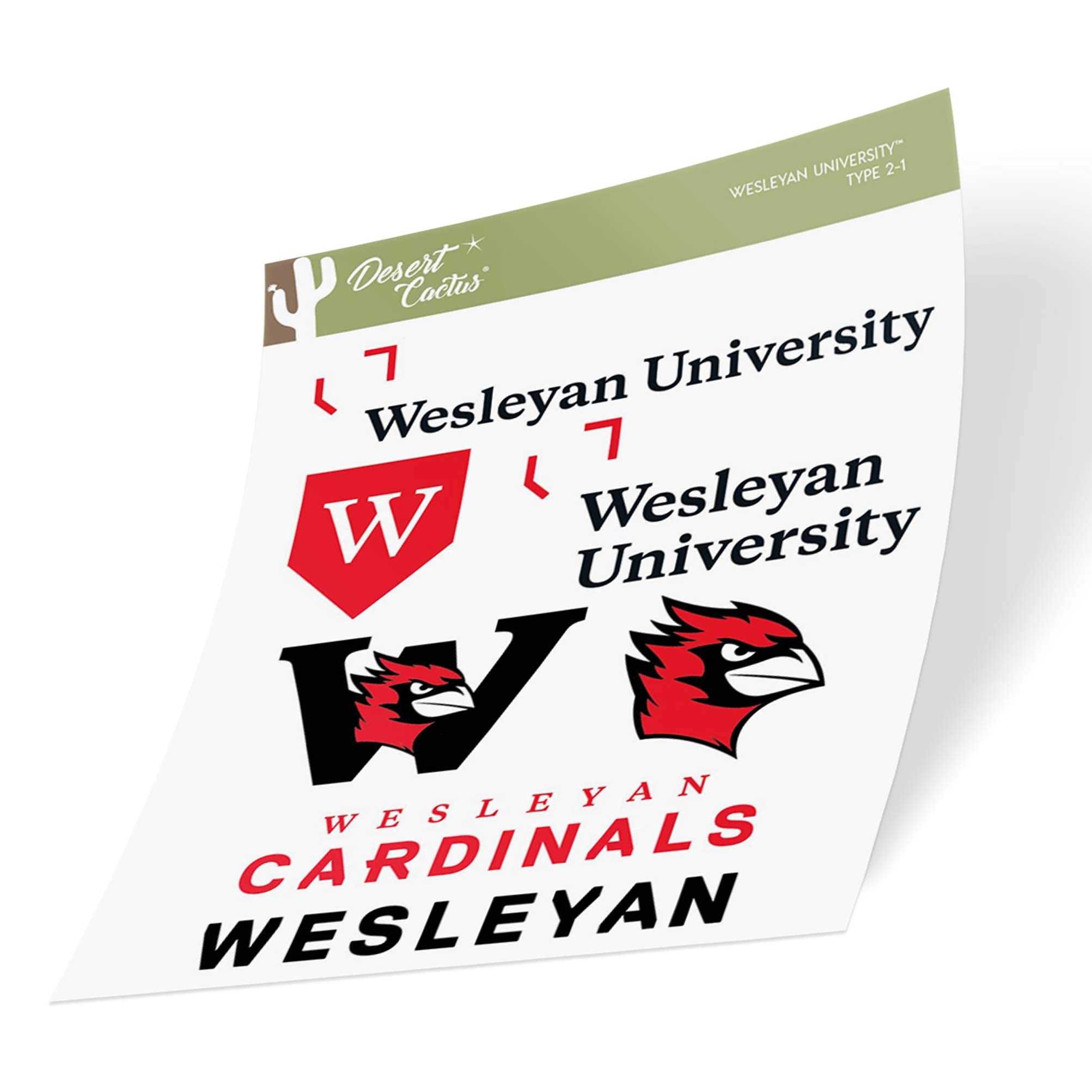 Desert Cactus Wesleyan University Cardinals Vinyl Stickers - Waterproof Decals for Laptop, Water Bottle, Car & Scrapbook - Perfect for College Dorm Decor, School Spirit & Fan Gifts