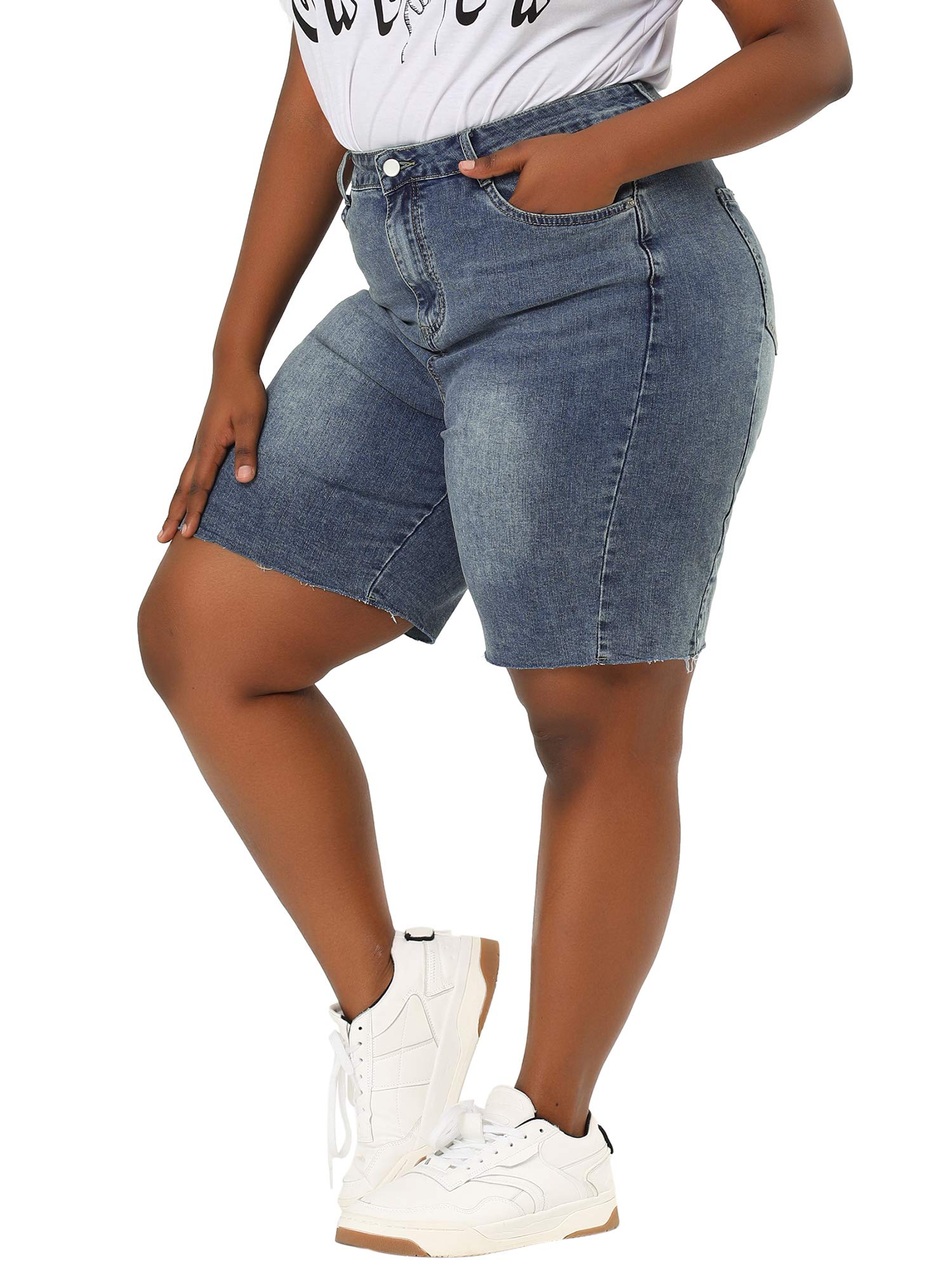 Agnes Orinda Women's Plus Size Bermuda Capri Jeans - Casual Denim Cut-Off Shorts for Summer | Comfortable Stretch Jeans for Curvy Women | Perfect for Beach, Shopping & Everyday Wear