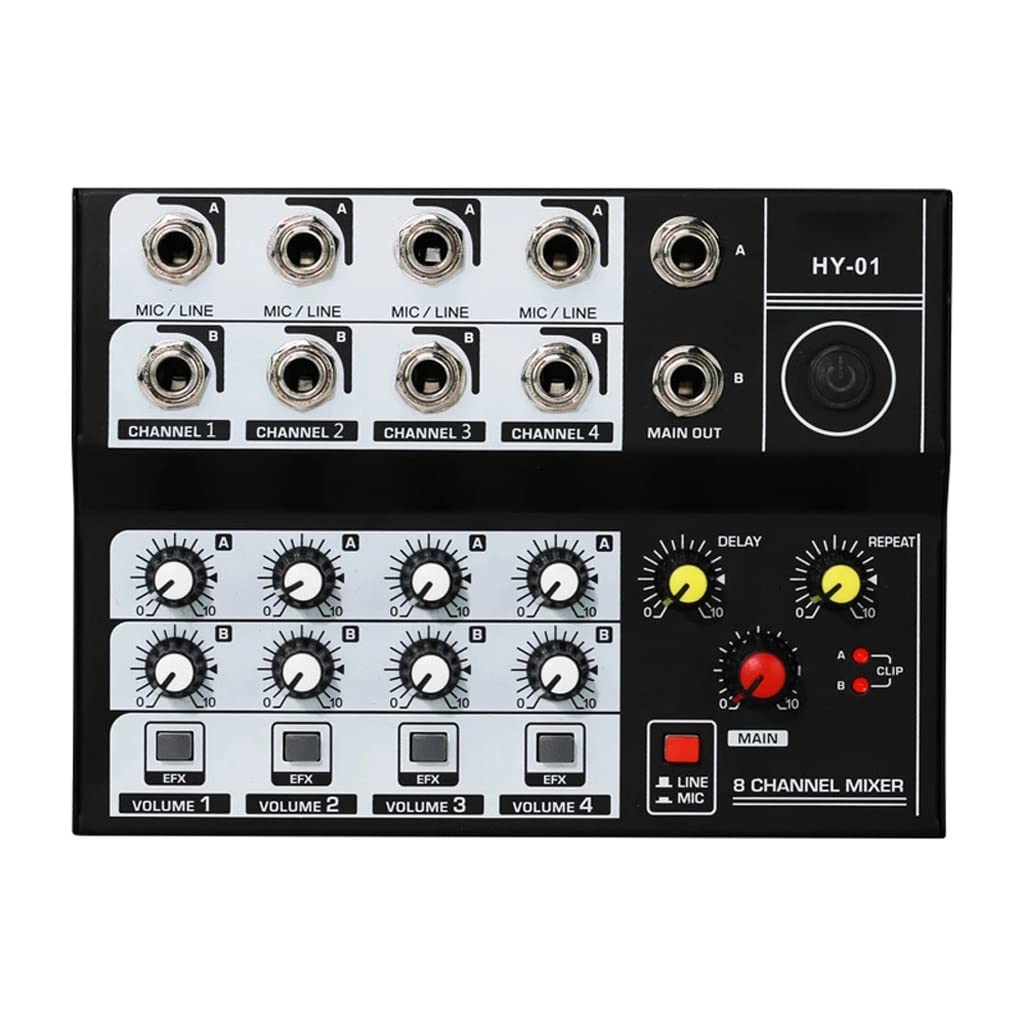 8 Channel USB Audio Mixer with Dual Microphone Inputs - Professional Portable Sound Mixer for Home Studio, Podcasting & Live Streaming