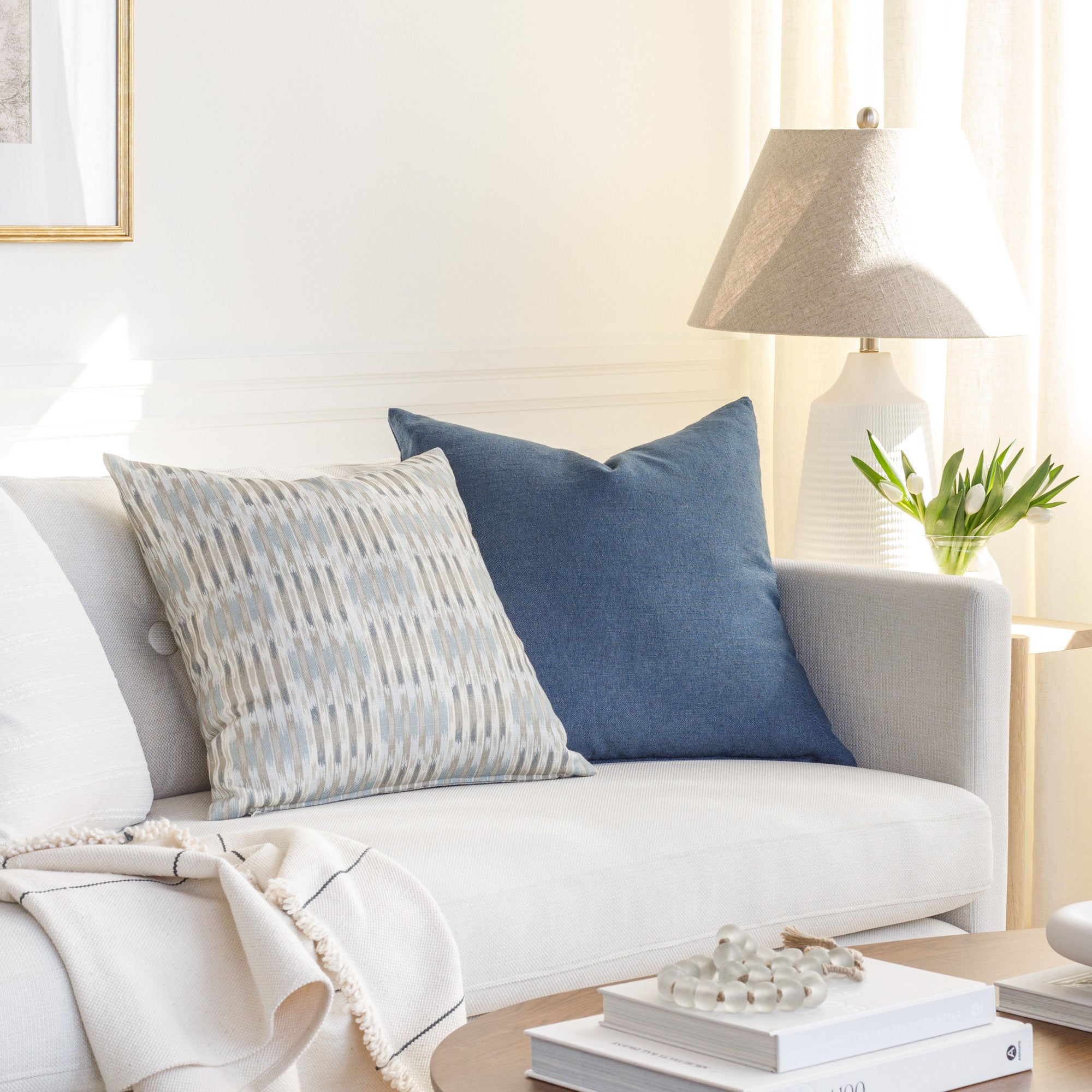 Premium Oxford 22x22 Inch Decorative Throw Pillow Cover - Indigo Blue - Soft & Durable Cotton Fabric for Sofa, Bed, Couch - Home Decor & Living Room Accent
