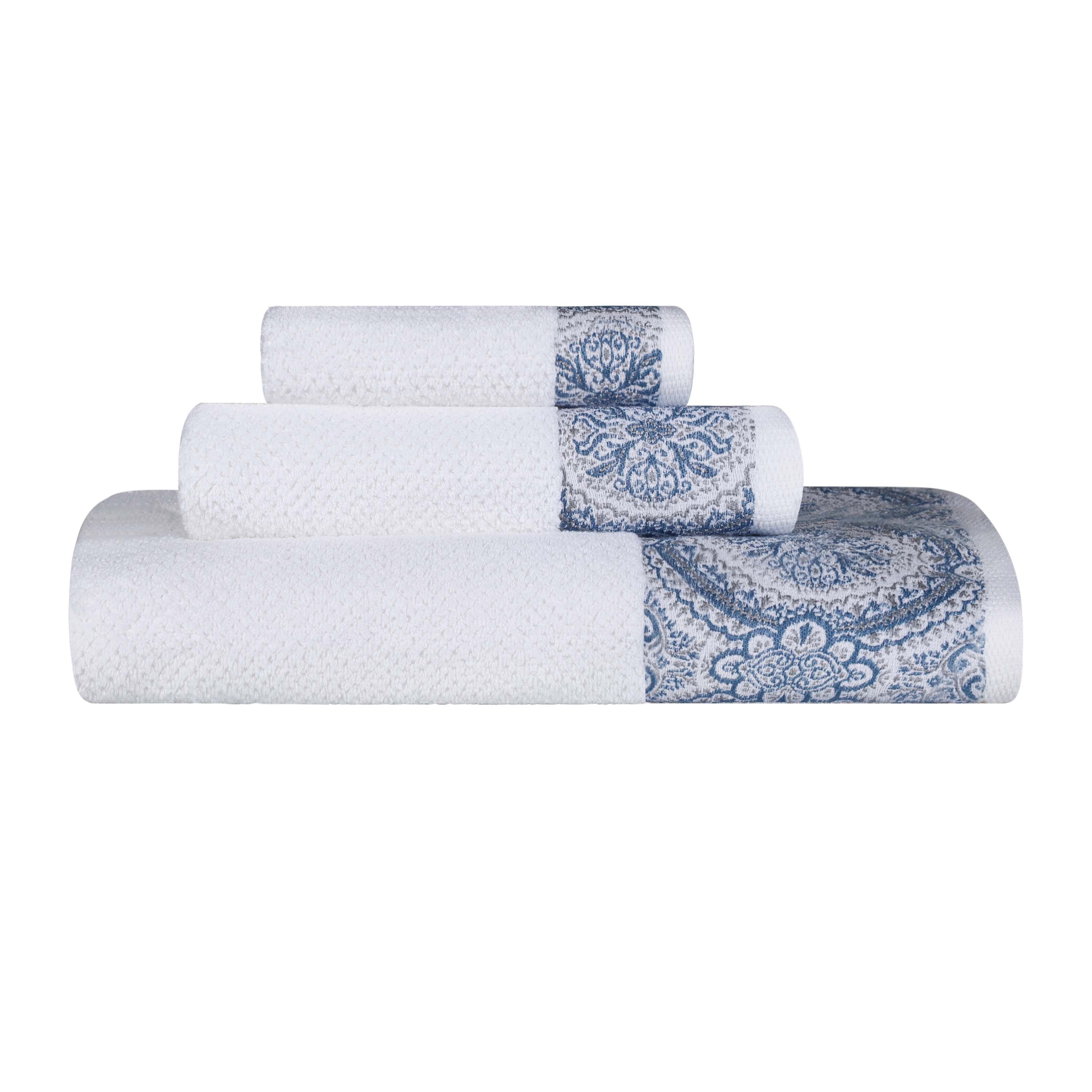 Premium Medallion Cotton Jacquard Textured 3-Piece Bath Towel Set - Soft & Absorbent Luxury Towels for Spa, Bathroom & Guest Use