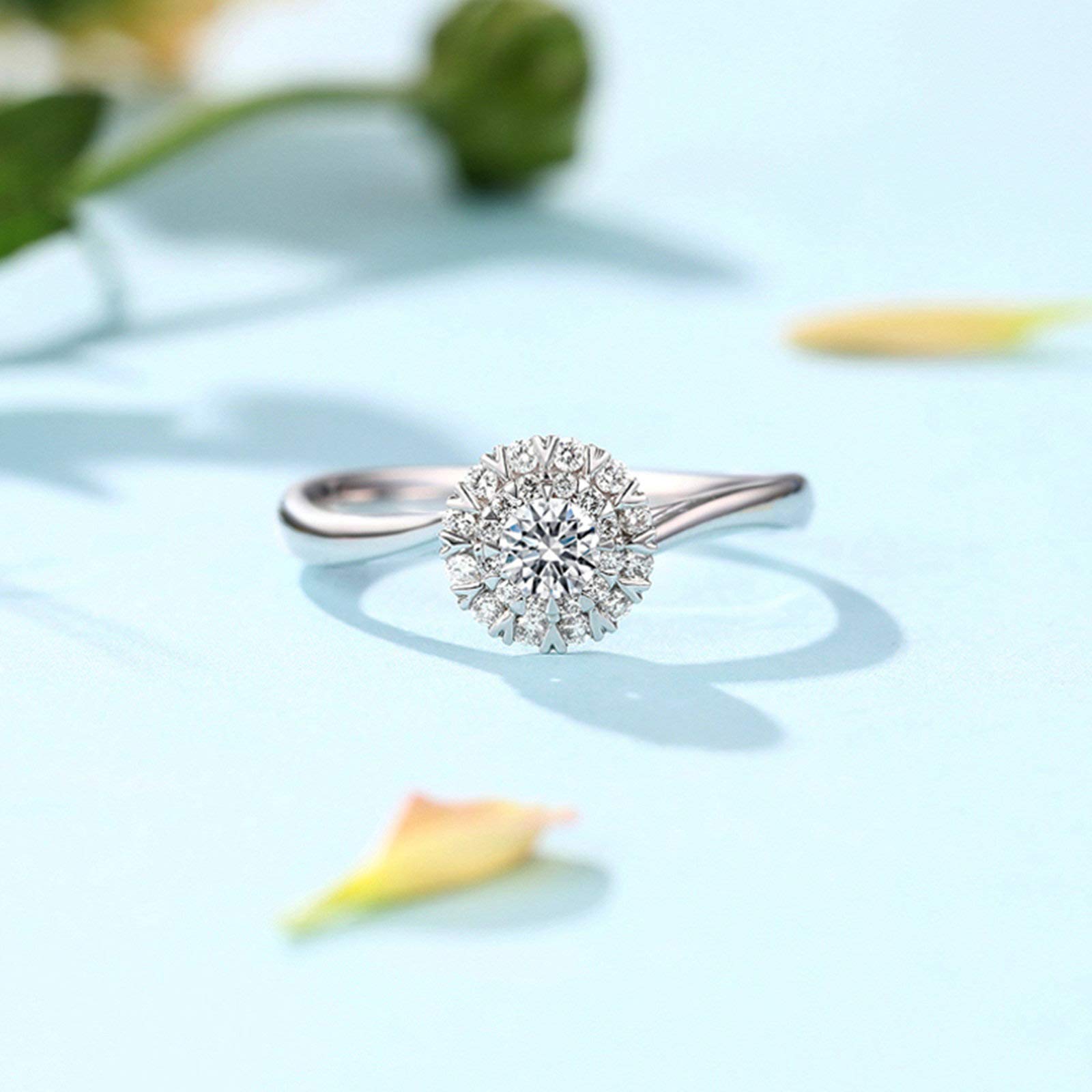 Daesar 18K White Gold Snowflake Diamond Wedding Ring for Women - 0.1ct/0.19ct Round Cut Promise Engagement Ring - Perfect for Proposals, Anniversaries & Bridal Jewelry