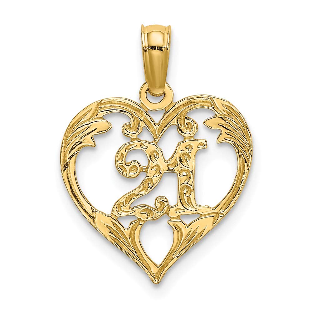 14K Yellow Gold Number 21 Heart Charm Pendant - Milestone Birthday & Anniversary Gift for Her - Perfect for 21st Birthday, Graduation, Sweet 16 Jewelry Gift