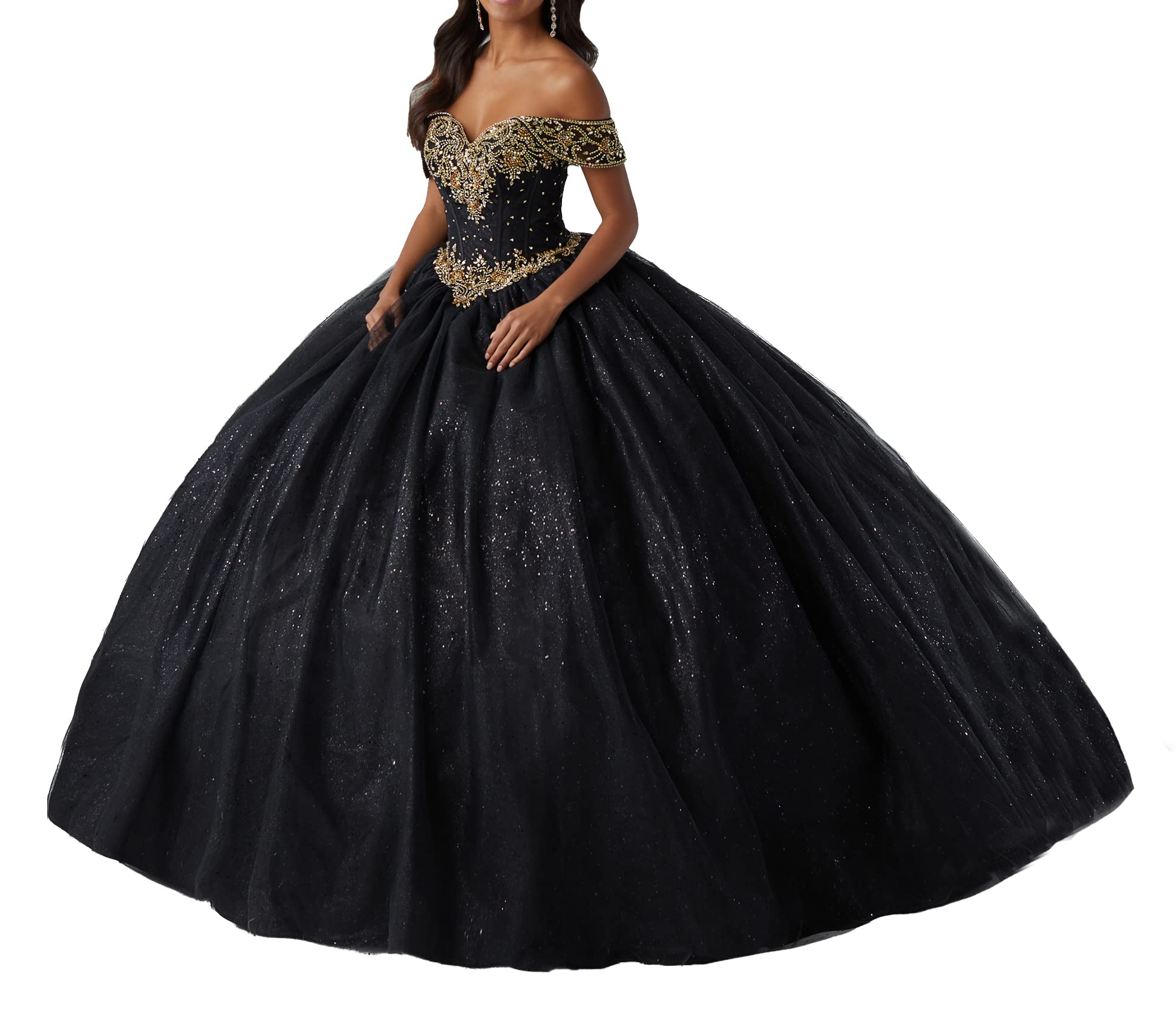 Elegant Off The Shoulder Quinceañera Dress with Beaded Crystal Sweetheart Neckline - Puffy Ball Gown for Sweet 16, Prom, and Special Occasions