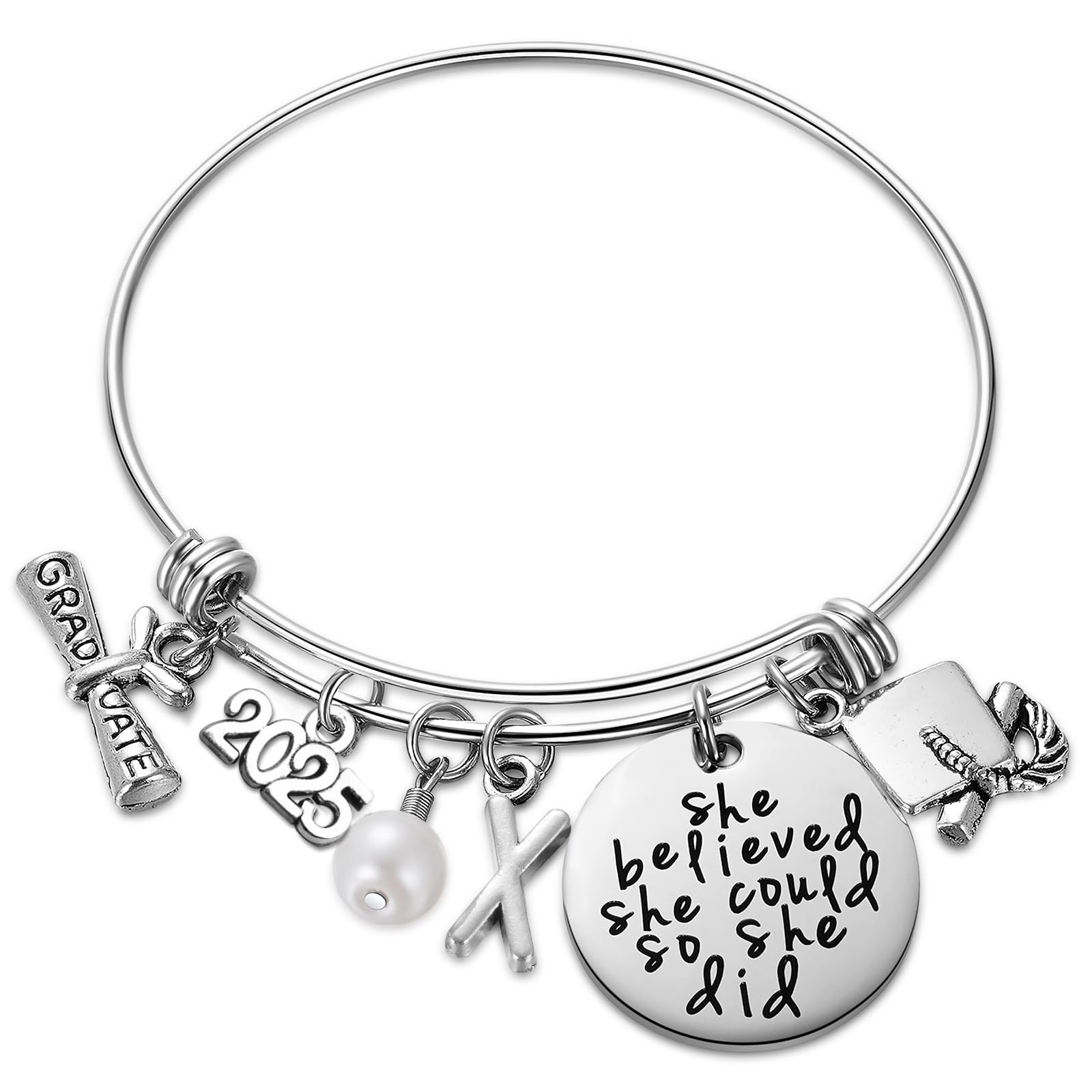 Ukodnus Class of 2025 Graduation Bracelet - Personalized 26 Initial Charm Bracelet for High School & College Seniors - Inspirational Graduation Gift for Women - Perfect for Graduation Ceremonies, Parties & Keepsakes