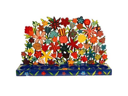 Hand-Painted Laser-Cut Metal Hanukkah Menorah Candle Holder - Elegant Jewish Holiday Decor for Home & Gift Giving