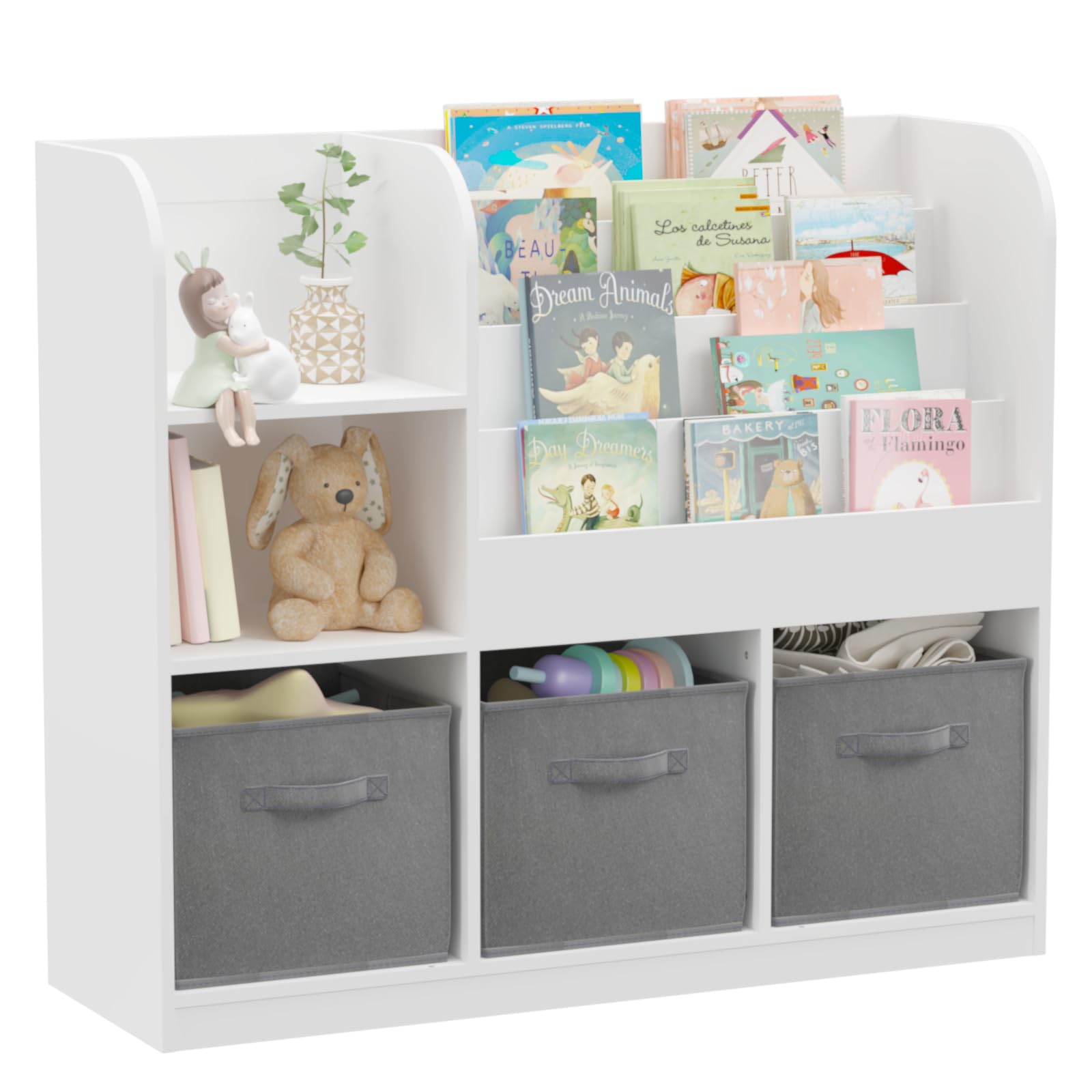 Kids Bookcase and Bookshelf with 3 Collapsible Fabric Drawers - Multi-Layer Toy Organizer for Nursery, Bedroom & Playroom - Perfect for Storytime, Toy Storage & Kids Room Organization