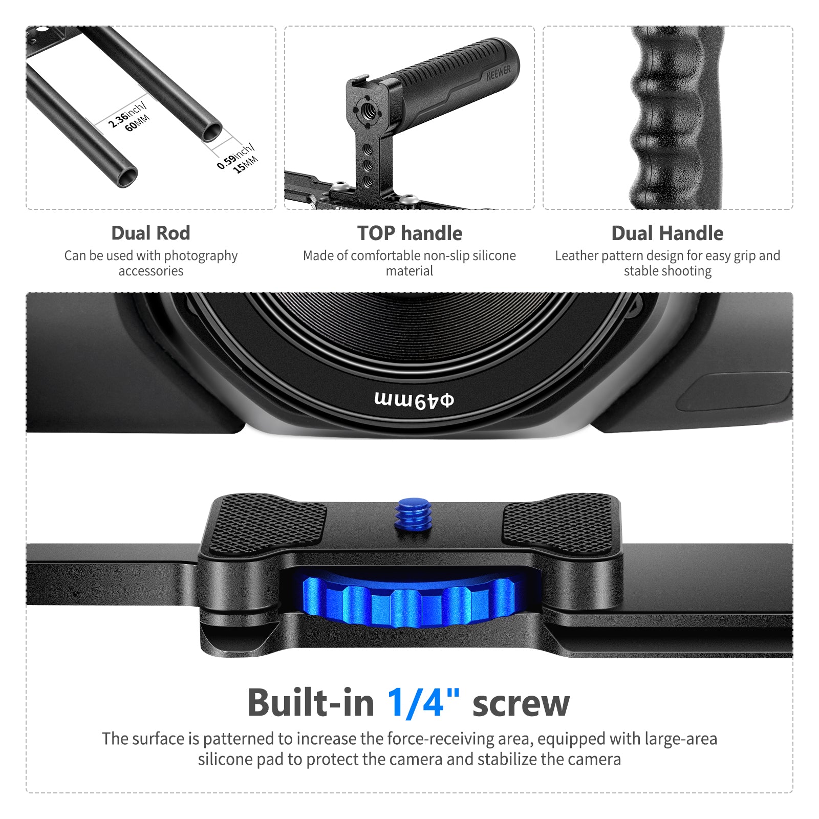 NEEWER VS107 Professional Aluminum Alloy Camera Cage for DSLR & Mirrorless Cameras - Perfect for Vlogging, Filmmaking, and Photography