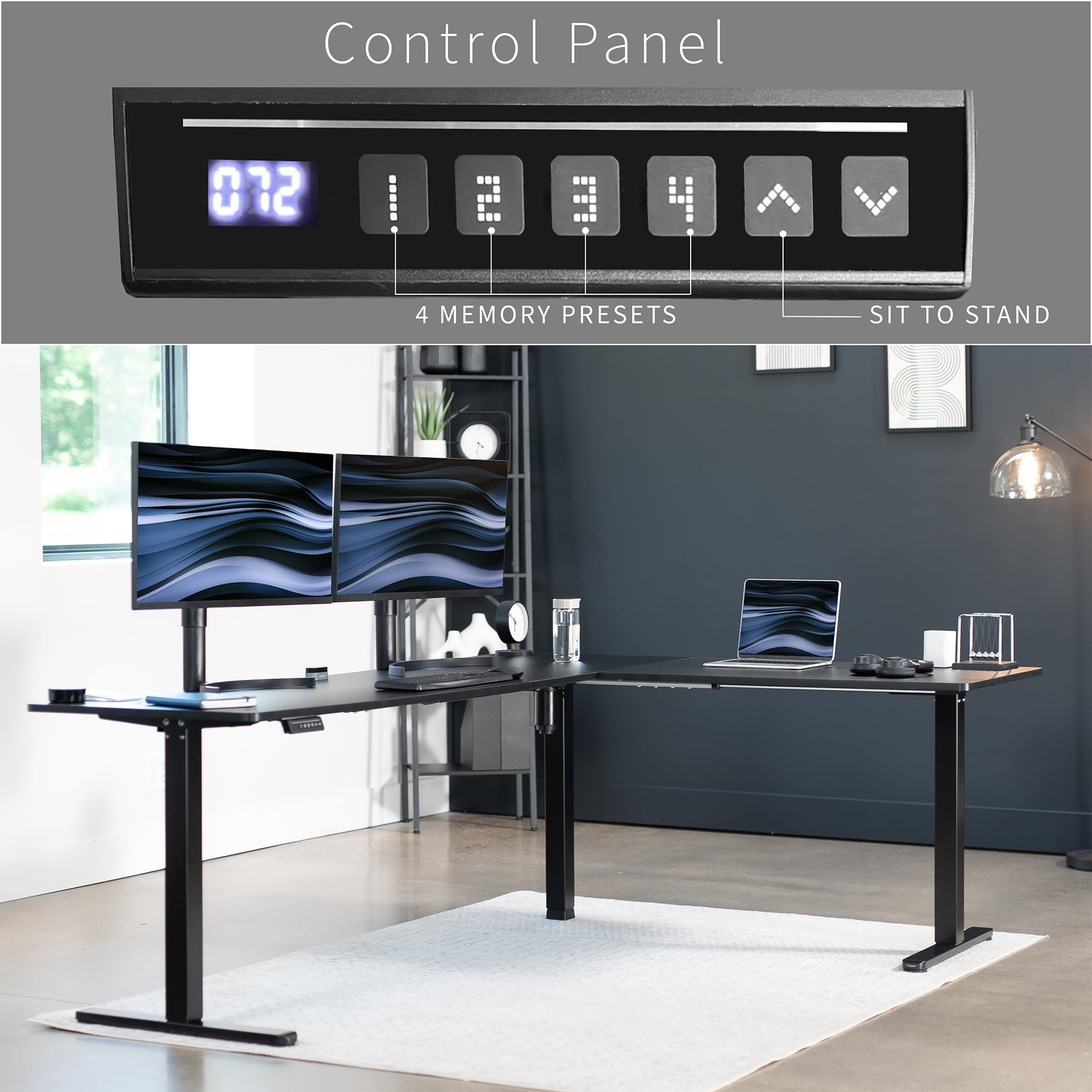 VIVO Electric L-Shaped Standing Desk 84 x 63 Inches, Height Adjustable with Memory Controller, Black Top & Frame (DESK-E3CTBB-84) - Perfect for Home Office, Gaming Setup and Workspace Ergonomics