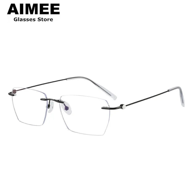 Aimee Men's Rimless Square Polygon Titanium Eyeglasses 14256 - Lightweight Durable Titanium Frame for Work, Reading & Driving