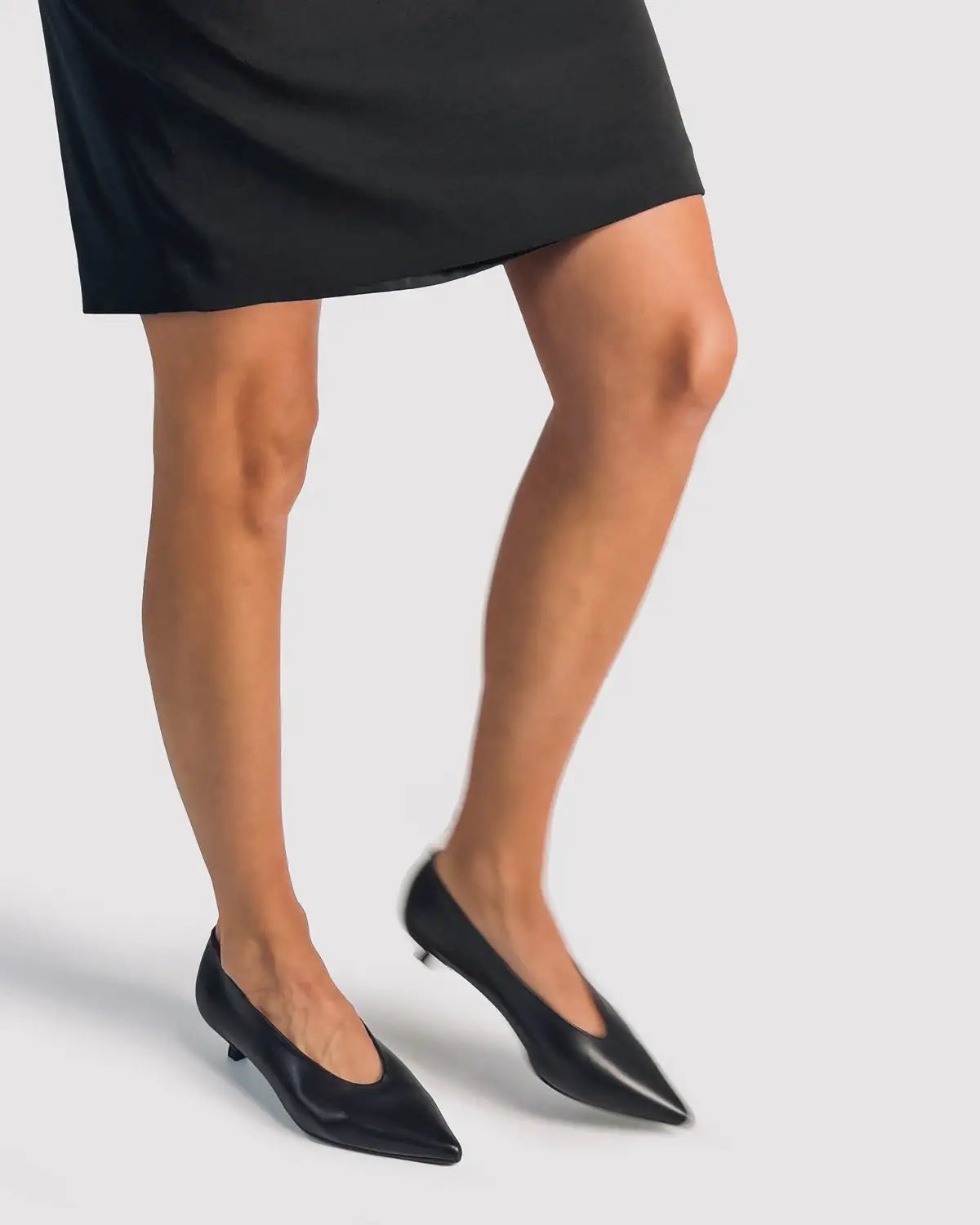 Elegant Black Calfskin Kitten Heel Pumps for Women - Comfortable Low Heel Dress Shoes for Office, Wedding & Evening Events