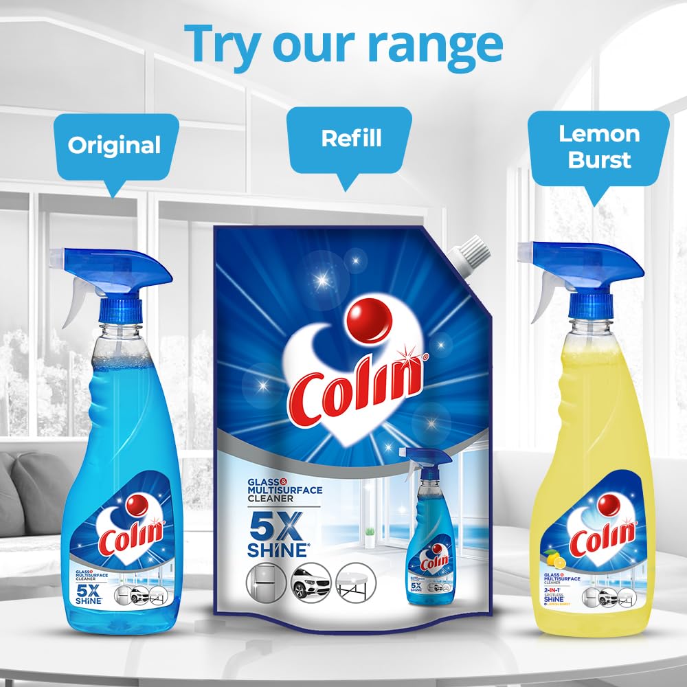 Colin 2.5L Glass and Surface Cleaner Spray - 1L Refill x 2 + 500ml Bottle Combo | Streak-Free Cleaning for Windows, Mirrors, Cars & Kitchen | Multi-Surface Cleaner for Home & Office Use