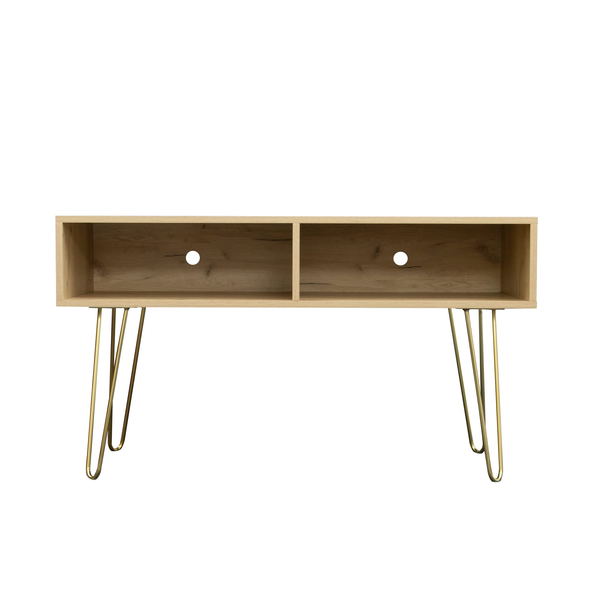 Modern TV Stand with 2 Open Shelves & Sturdy Metal Legs - Fir Wood Entertainment Center for Living Room, Holds TV, DVD Player, Router, Books & Decor