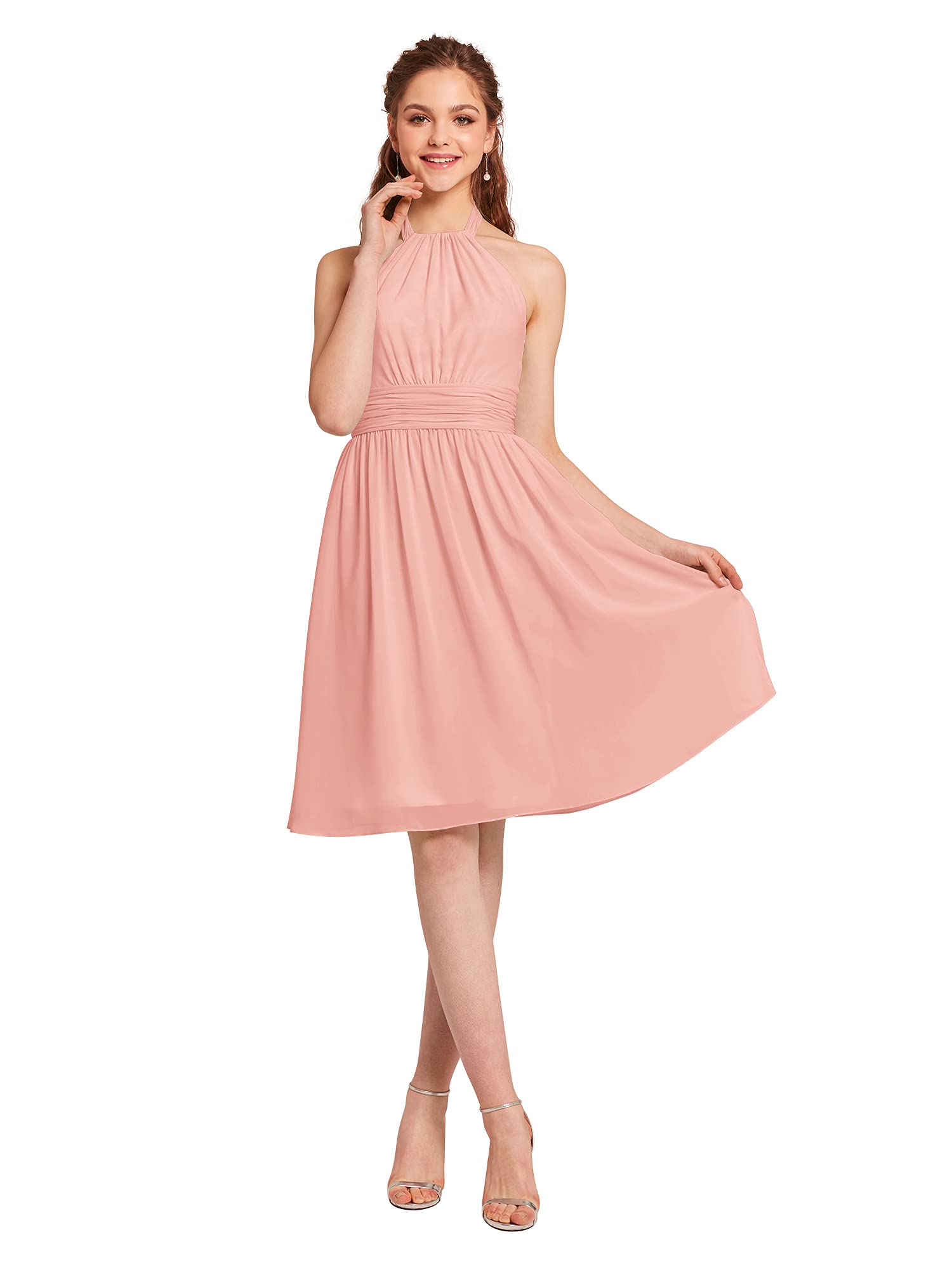 ALICEPUB Women's Halter Chiffon Bridesmaid Dress - Short Formal Party Dress for Weddings, Prom & Evening Events