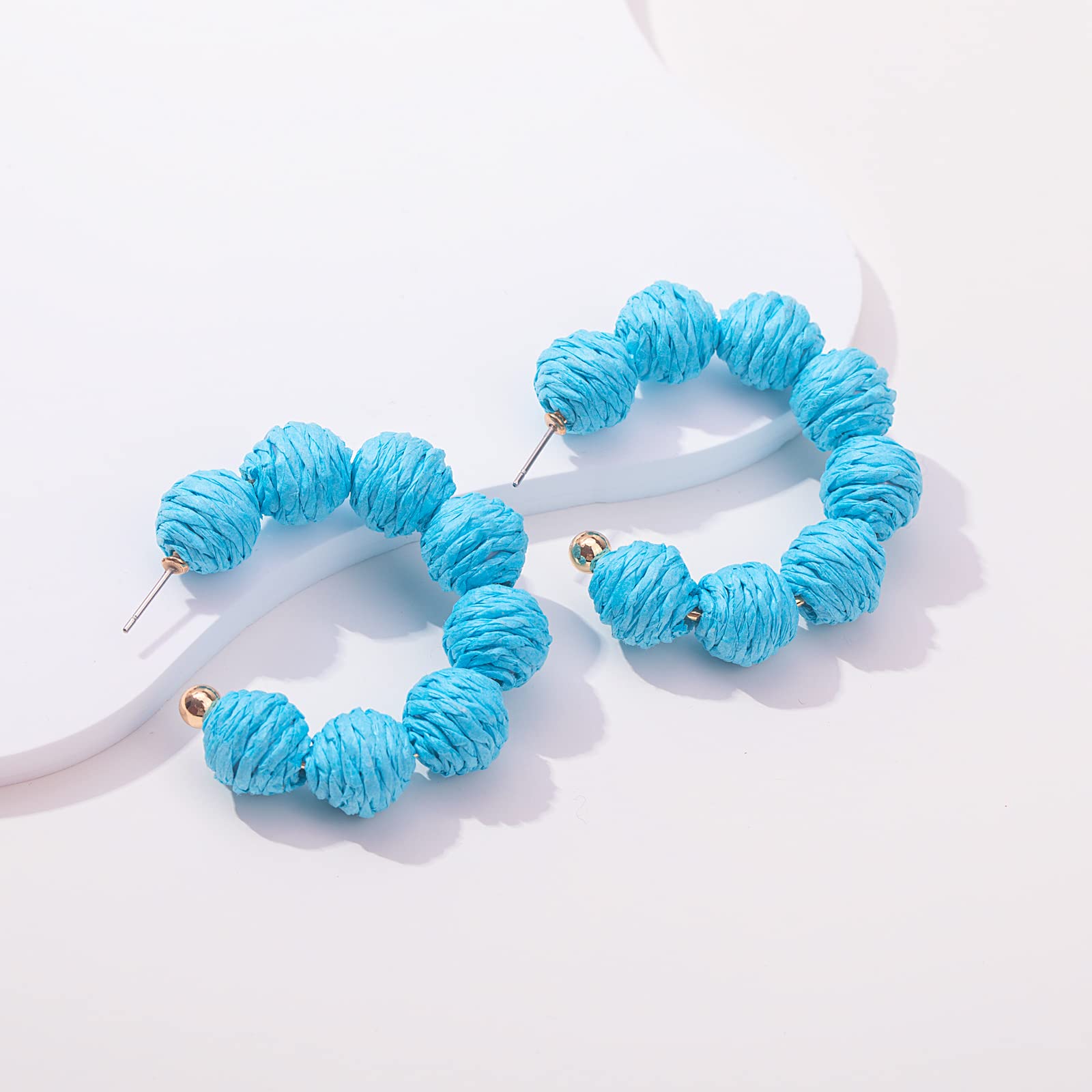Handmade Raffia Hoop Earrings - Colorful Boho Statement Rattan Jewelry for Women | Unique Summer Accessories for Beach, Festival & Vacation Outfits