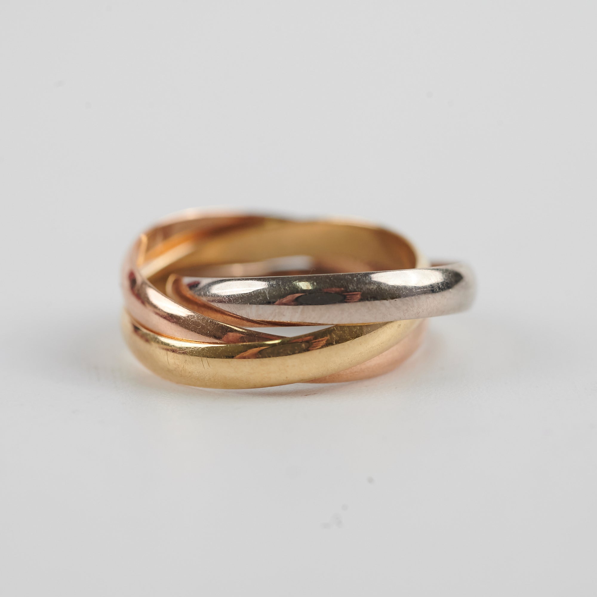 Cartier Trinity Tricolor Gold Ring - 18K White, Yellow & Rose Gold Stackable Band - Size 48 (US 4.75) - Luxury Jewelry for Women, Anniversary Gift & Special Occasions