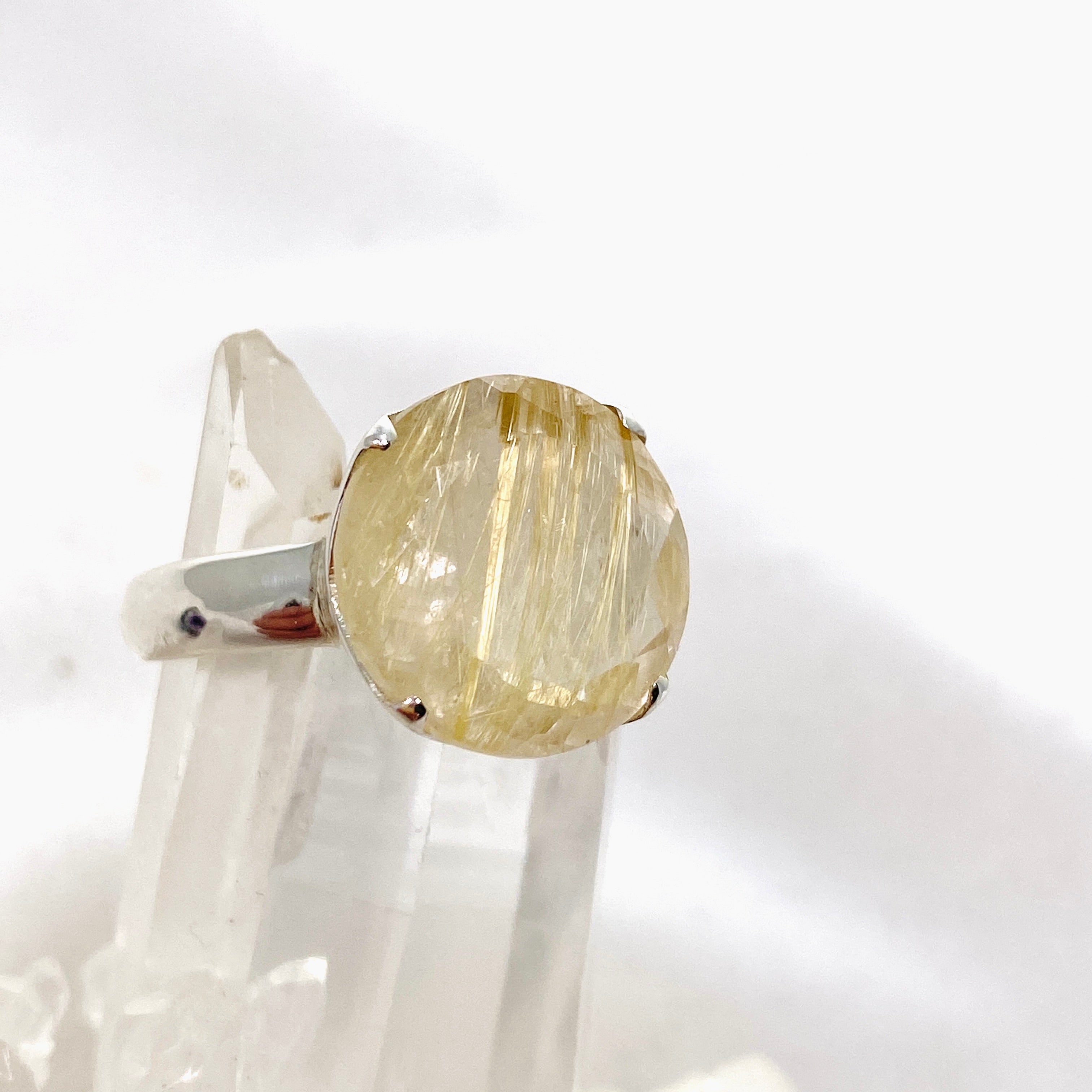 Rutilated Quartz Round Faceted Ring - Size 9.5 PRGJ605 - Elegant Jewelry for Women, Perfect for Weddings, Parties & Special Occasions