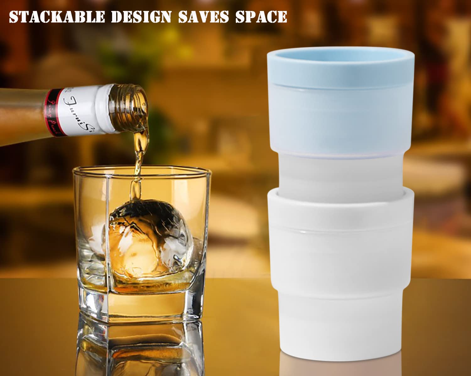Premium Ice Ball Maker Mold - Set of 4, 2.4 Inch Round Ice Cube Trays for Whiskey, Cocktails & Bourbon | Reusable Silicone Sphere Ice Molds for Chilled Drinks, Home Bars & Party Entertaining (Blue)