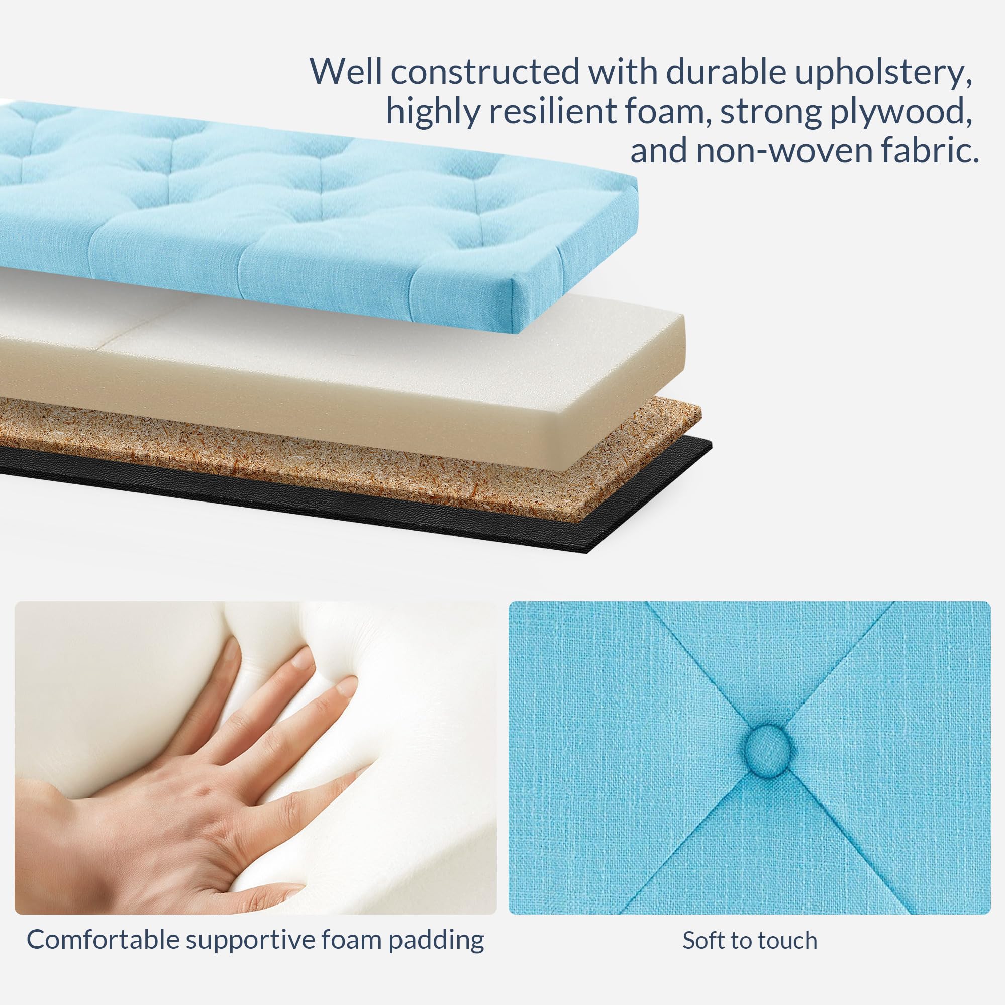 BELLEZE 47 Inch Storage Ottoman Bench - Button-Tufted Linen Upholstery with Safety Close Hinge, 300lbs Weight Capacity, Multi-Functional Footrest & Seating - Perfect for Living Room, Bedroom, Entryway & Hallway Organization (Blue)