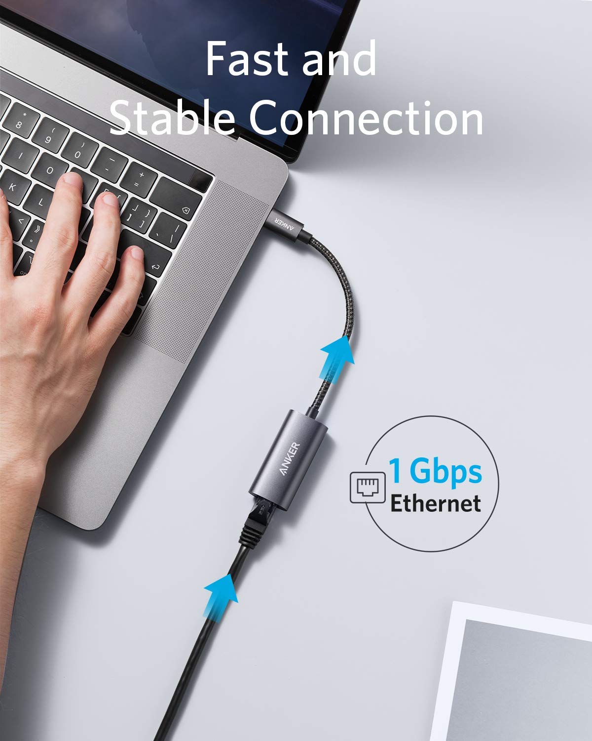 Anker USB C to Gigabit Ethernet Adapter - Aluminum Portable Ethernet Converter for MacBook Pro/Air, iPad Pro, XPS, Chromebook & More | Fast Wired Internet Connection for Work, Gaming & Streaming