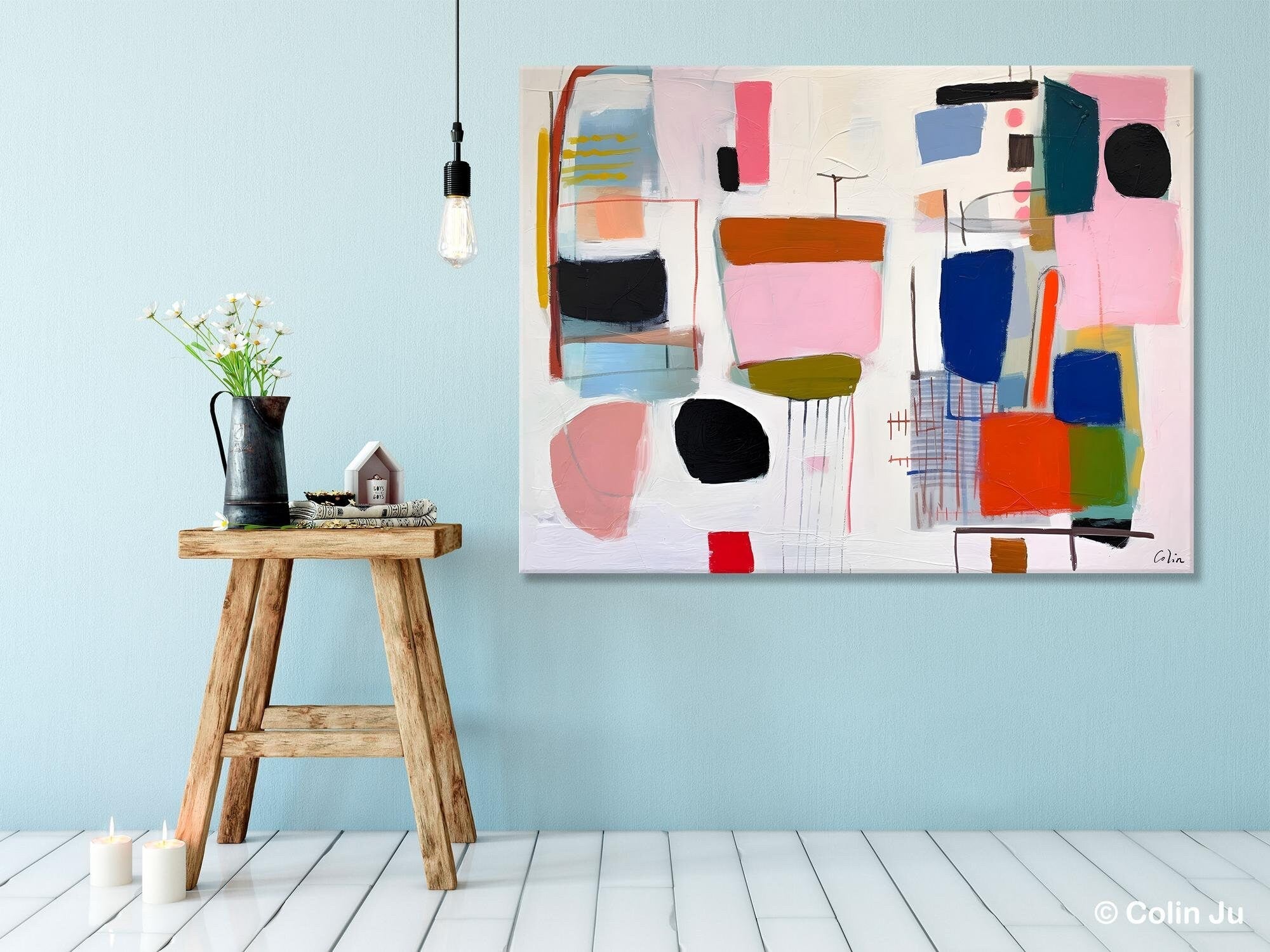 Original Modern Abstract Acrylic Painting on Canvas - Large Oversized Wall Art for Bedroom Decor | Contemporary Home & Office Wall Decor