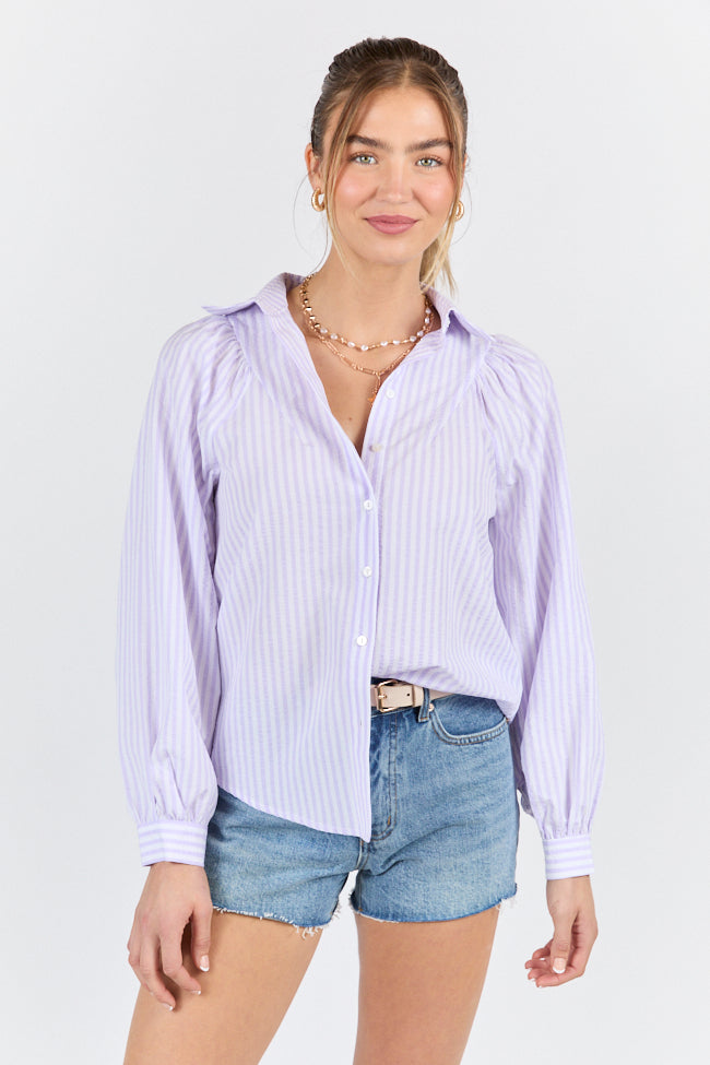 Lilac Striped Button Down Shirt for Women - Stylish Casual & Office Wear - Perfect for Spring & Summer Outfits