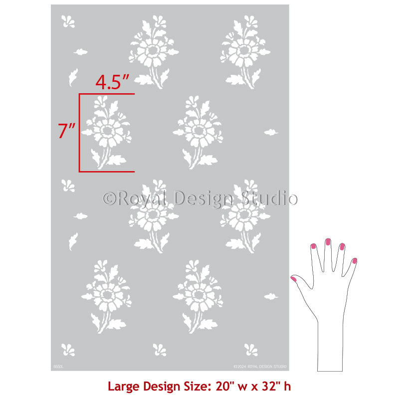 Provence Petite Floral Wall Stencil - DIY Home Decor, French Country Design for Bedroom & Living Room Wall Painting