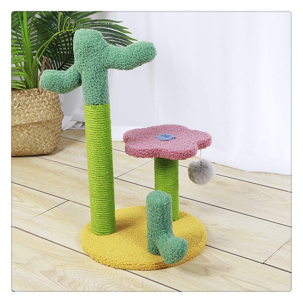 Cactus Cat Tree Scratching Post - Kitten Climbing Frame with Hanging Ball Toys - Indoor Cat Activity Center for Play & Exercise - Perfect for Small Spaces & Multi-Cat Homes