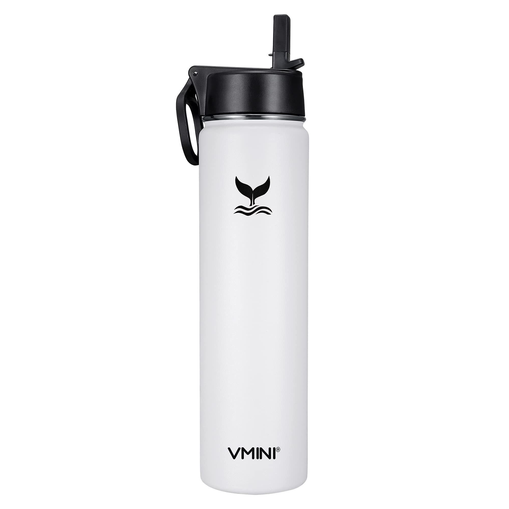 Vmini Insulated Stainless Steel Water Bottle with Straw - 24oz, White - Perfect for Gym & Outdoor
