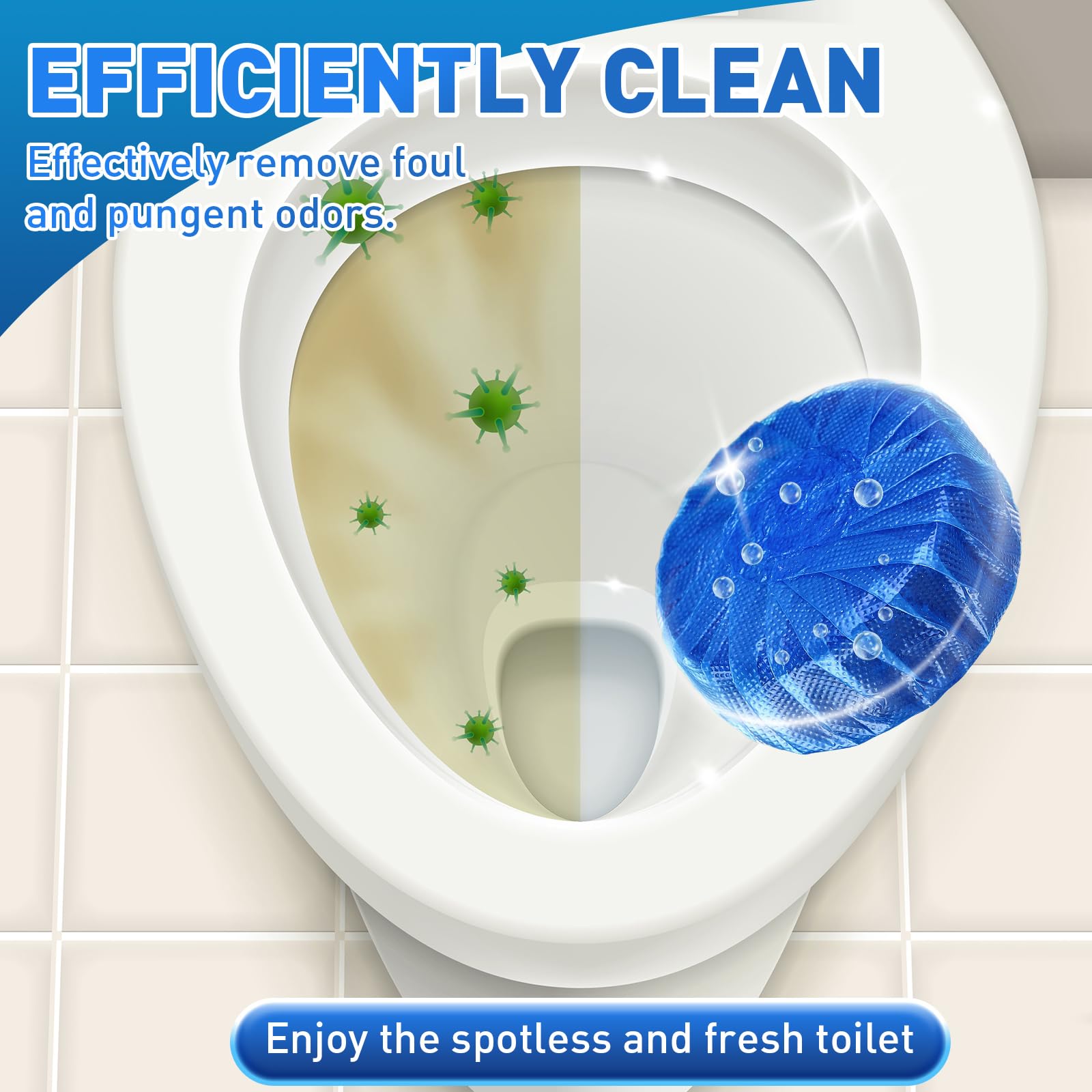 Automatic Flush Toilet Bowl Cleaner Tablets - 10 Pack | Powerful Toilet Tank Cleaning Balls with Deep Clean Blue Bubbles & Mild Lemon Scent | Bathroom Essentials for Fresh & Hygienic Toilets | Perfect for Homes, Hotels & Offices